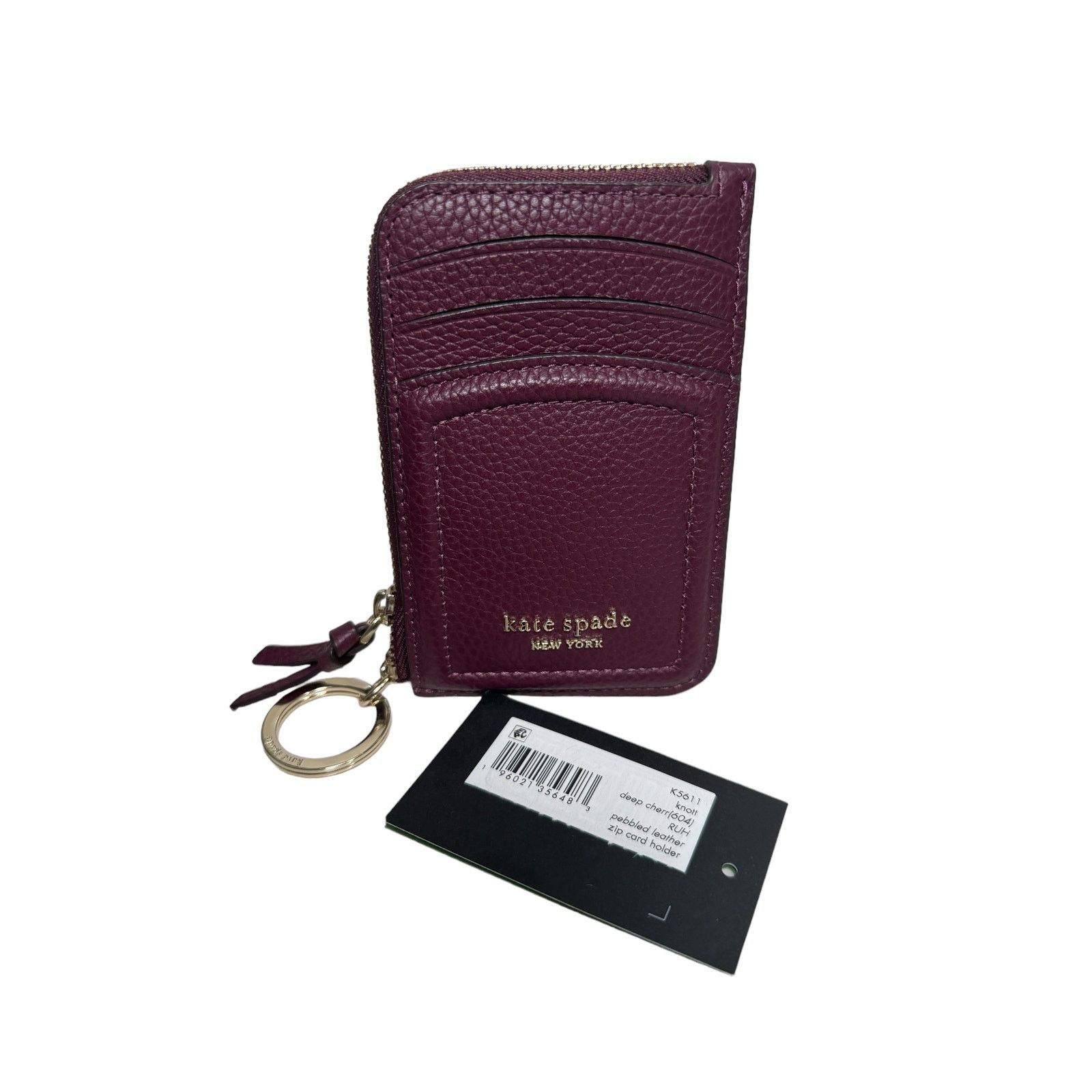 Kate Spade Kate Spade Knott Pebbled Leather Zip Card Holder Deep Cherry Size ONE SIZE - 8 Thumbnail