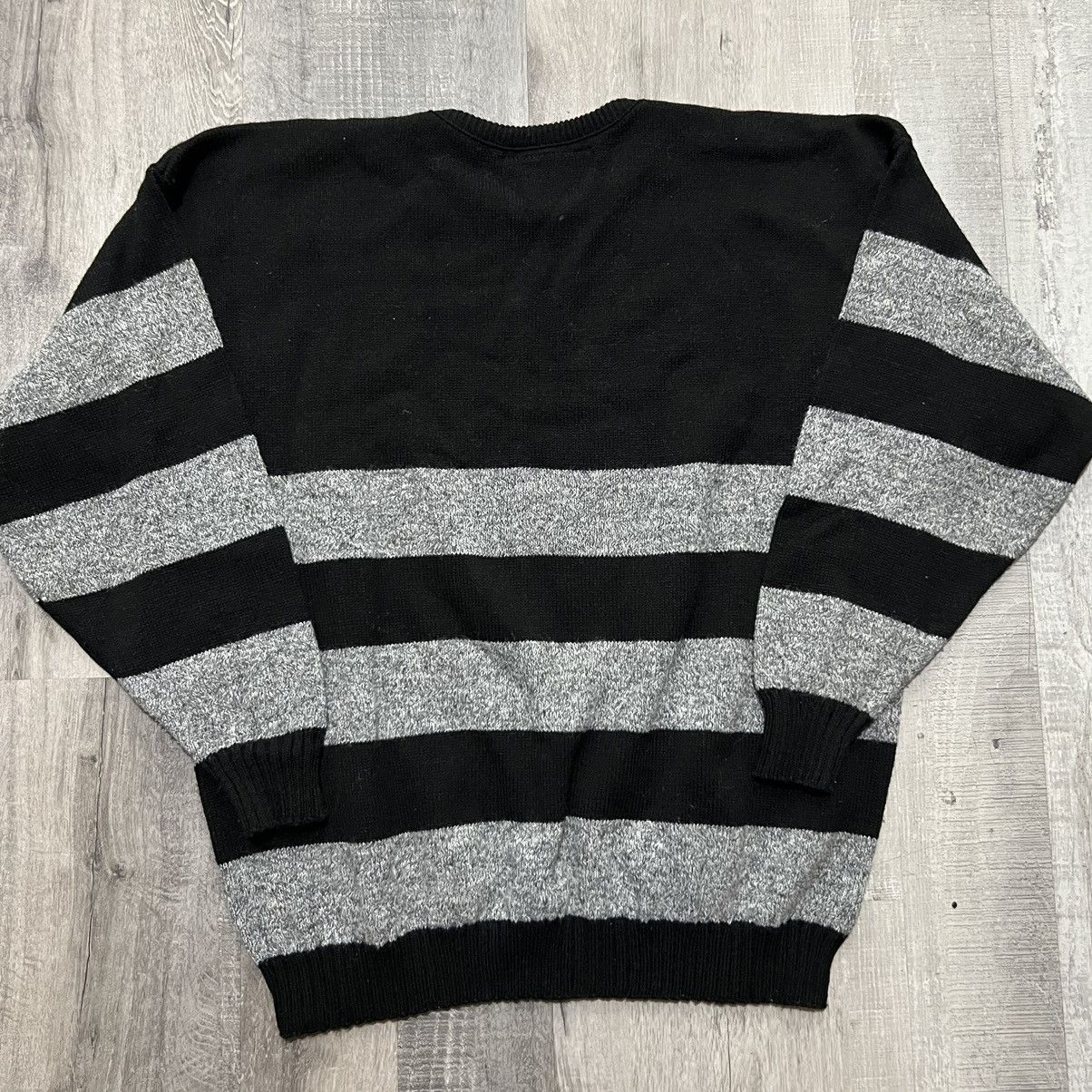 Vintage VTG Kate Collins Black Grey Striped USA Knit Stripe Sweater Size L / US 10 / IT 46 - 2 Thumbnail