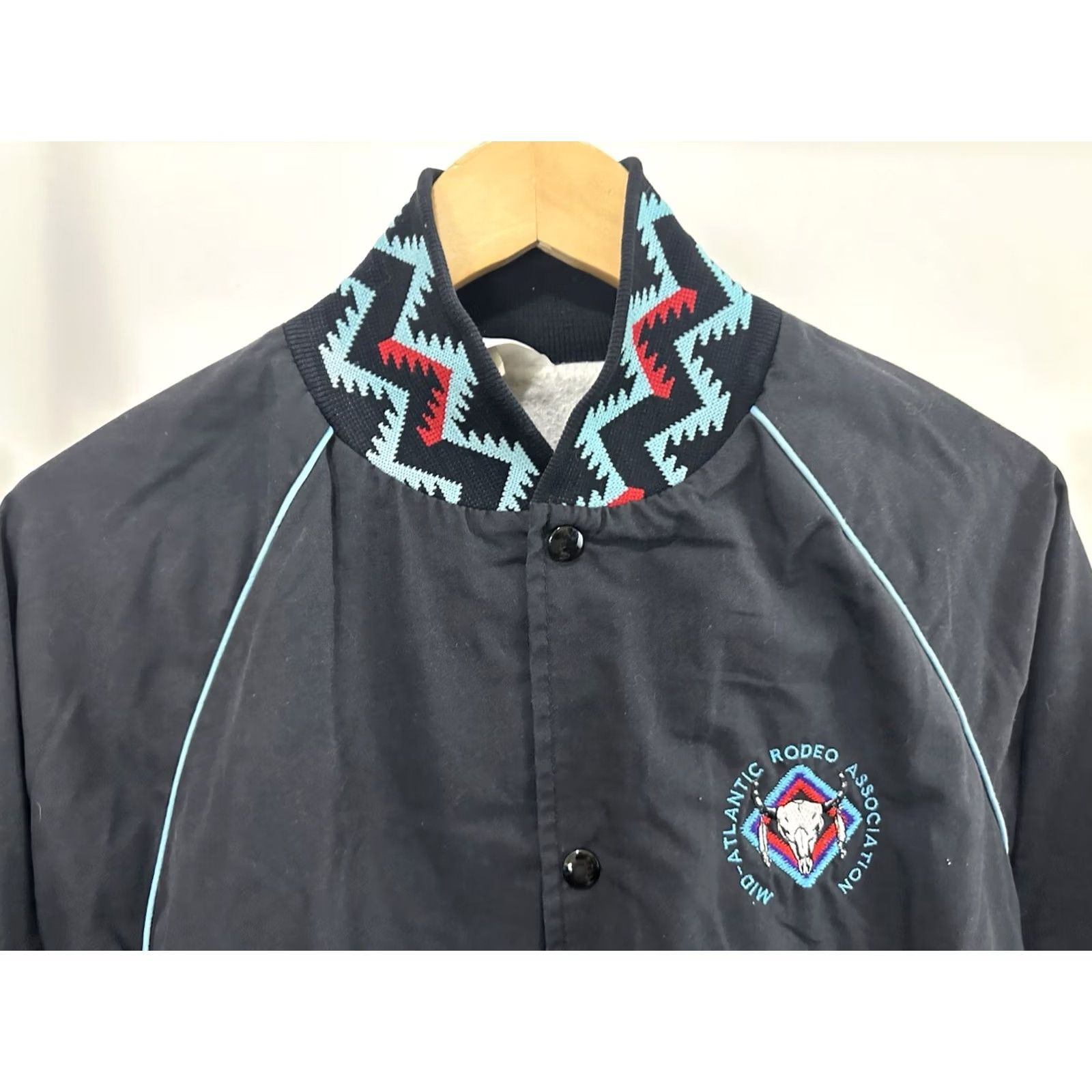 Vintage VTG 80s Mid-Atlantic Finals Rodeo Aztec Bold Western Cowboy Bomber Jacket M Mens Black X West Ark Jacket Size US M / EU 48-50 / 2 - 4 Thumbnail