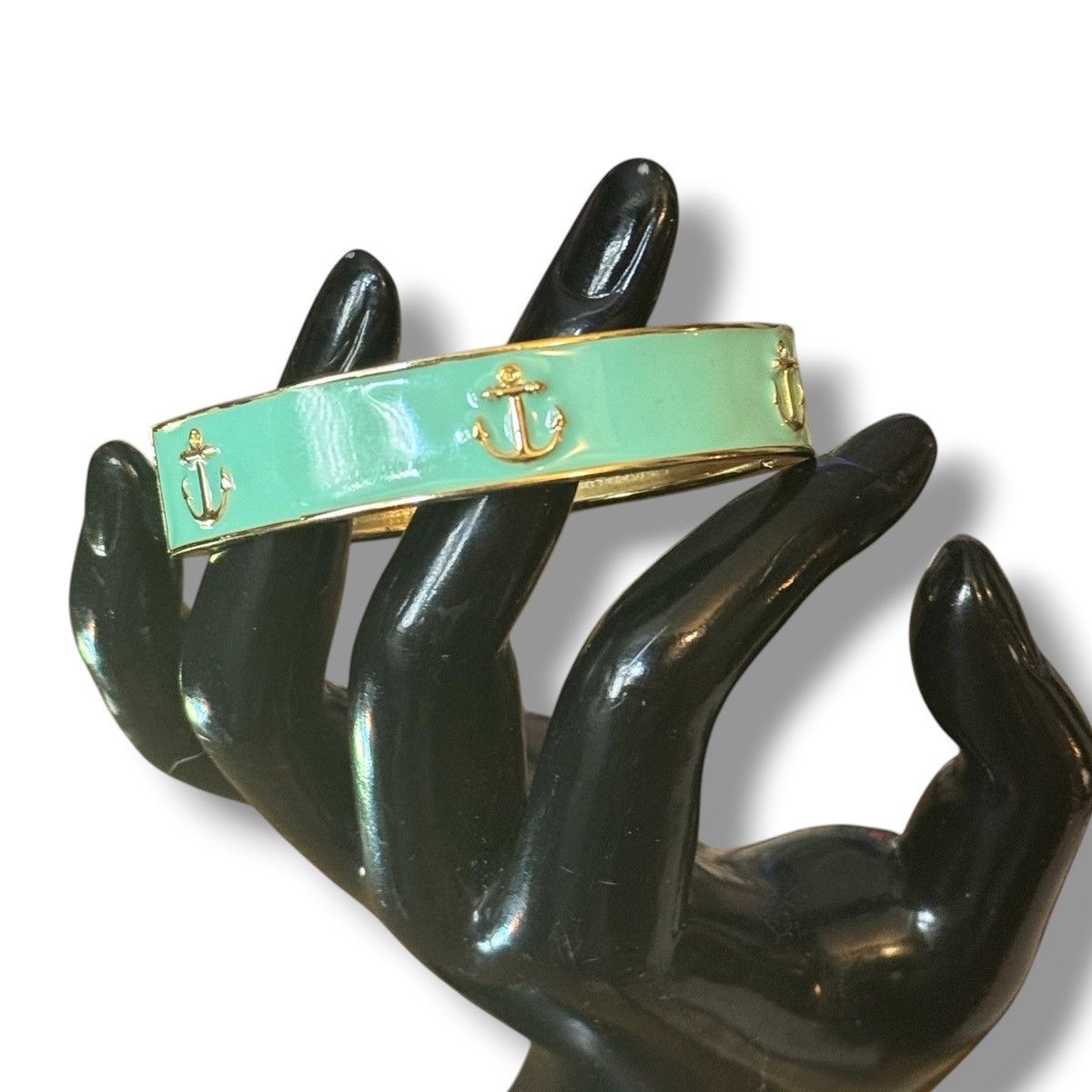 Other Gold tone turquoise enamel anchor hinged bangle bracelet Size ONE SIZE - 2 Thumbnail