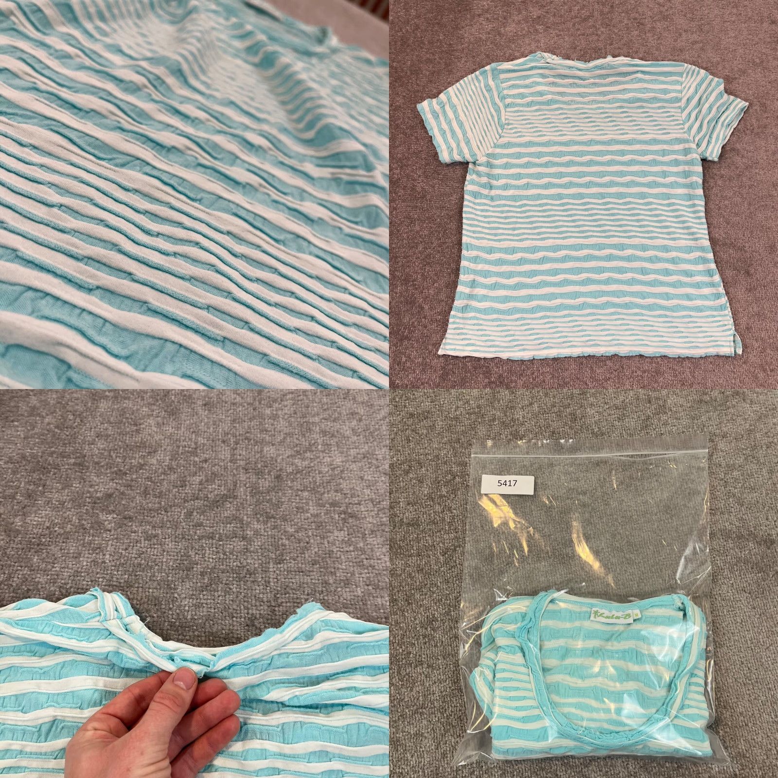Vintage LULU B Shirt Womens Medium Blue White Striped Top Textured Short Sleeve Outdoor Shirt Size M / US 6-8 / IT 42-44 - 8 Thumbnail