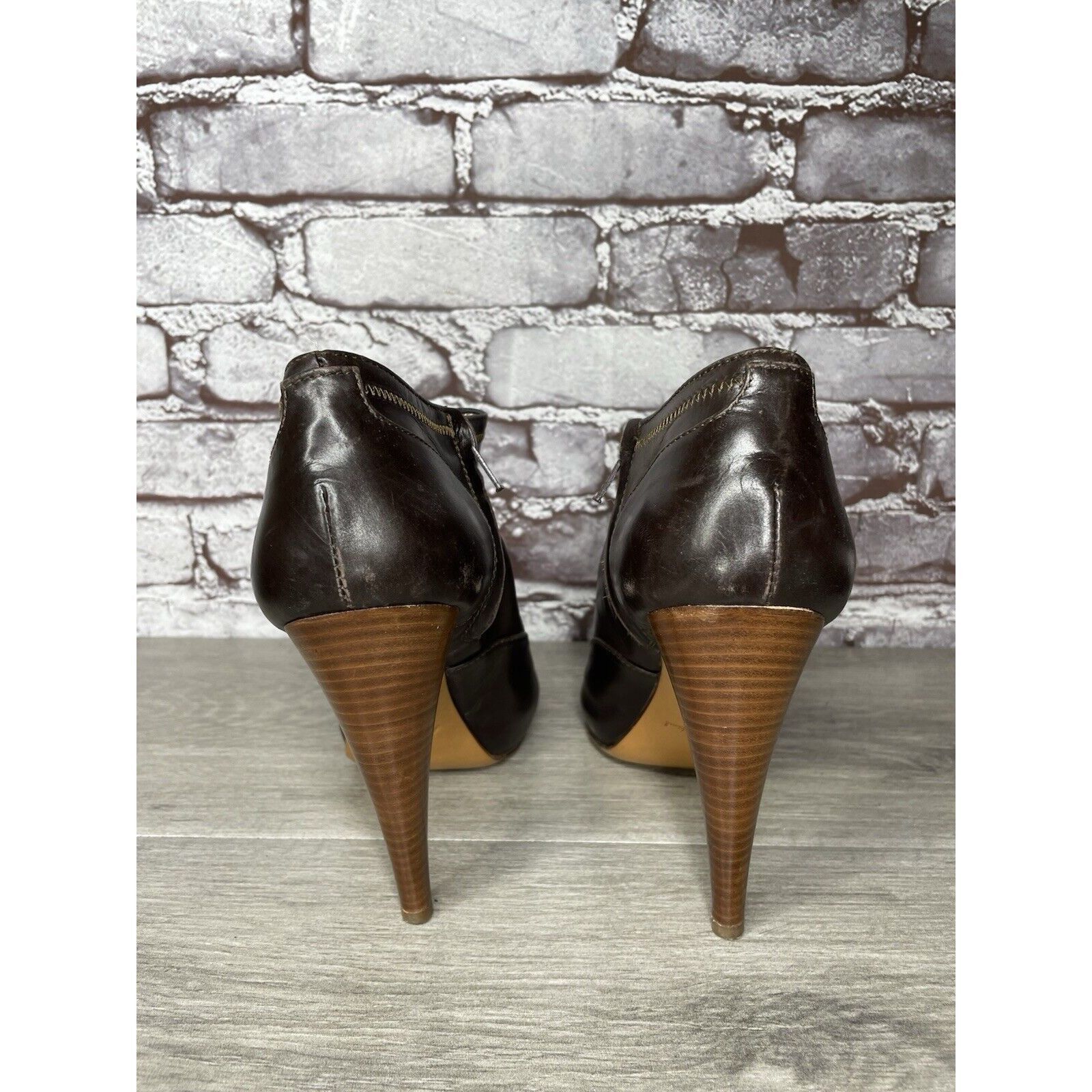 Seven 7 7 Seven for all Mankind Brown Leather Wooden Heel Booties Wo Size US 9.5 / IT 39.5 - 4 Thumbnail