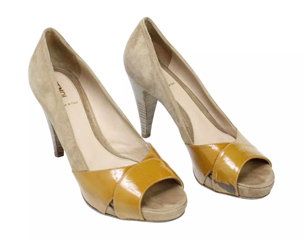 Fendi FENDI Women's EU 38 Peep Toe Patent & Suede Leather Heel Size US 8 / IT 38 - 1 Thumbnail