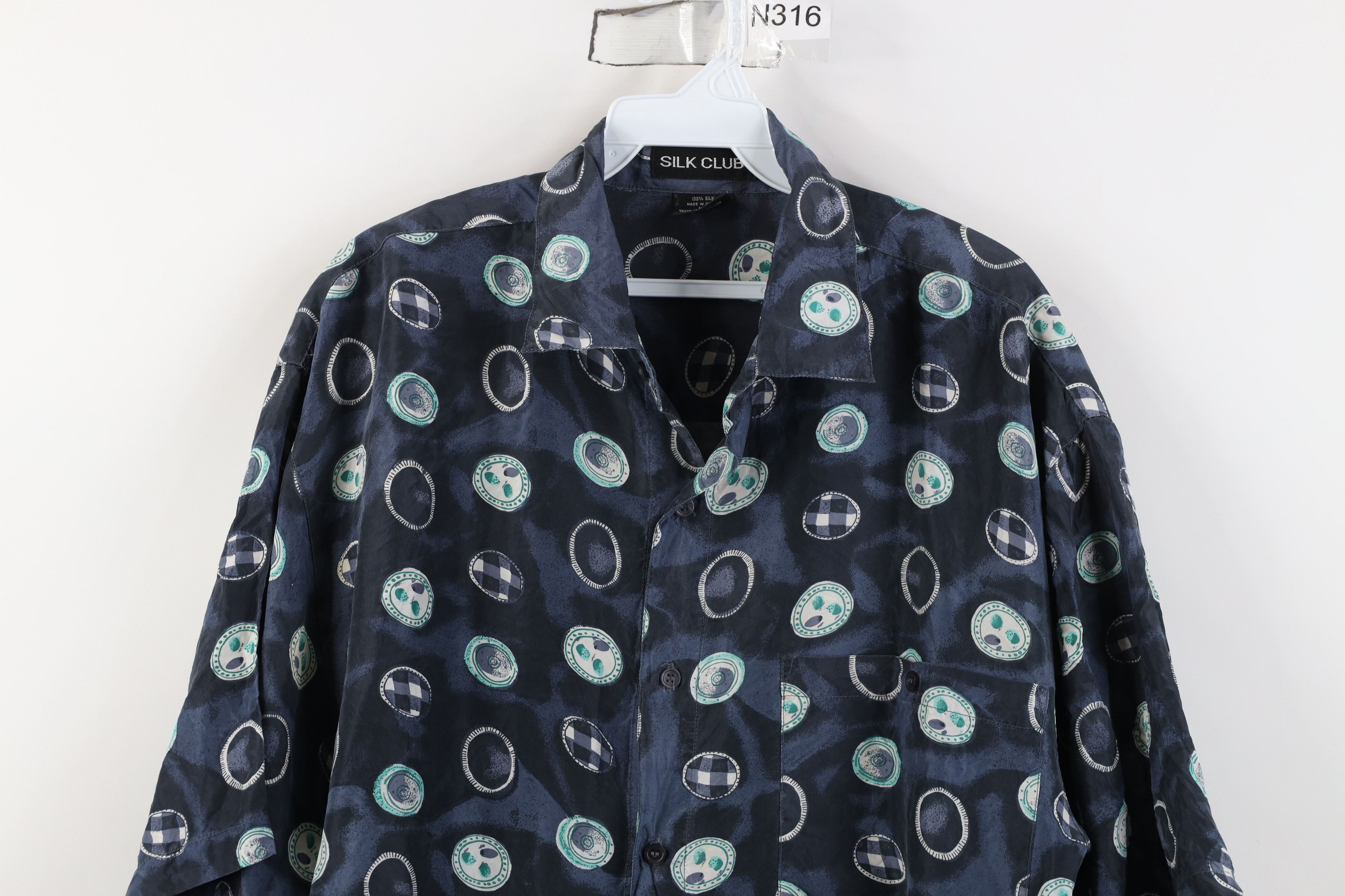 Vintage Vintage 90s Streetwear Geometric Silk Baggy Button Shirt Size US M / EU 48-50 / 2 - 2 Thumbnail