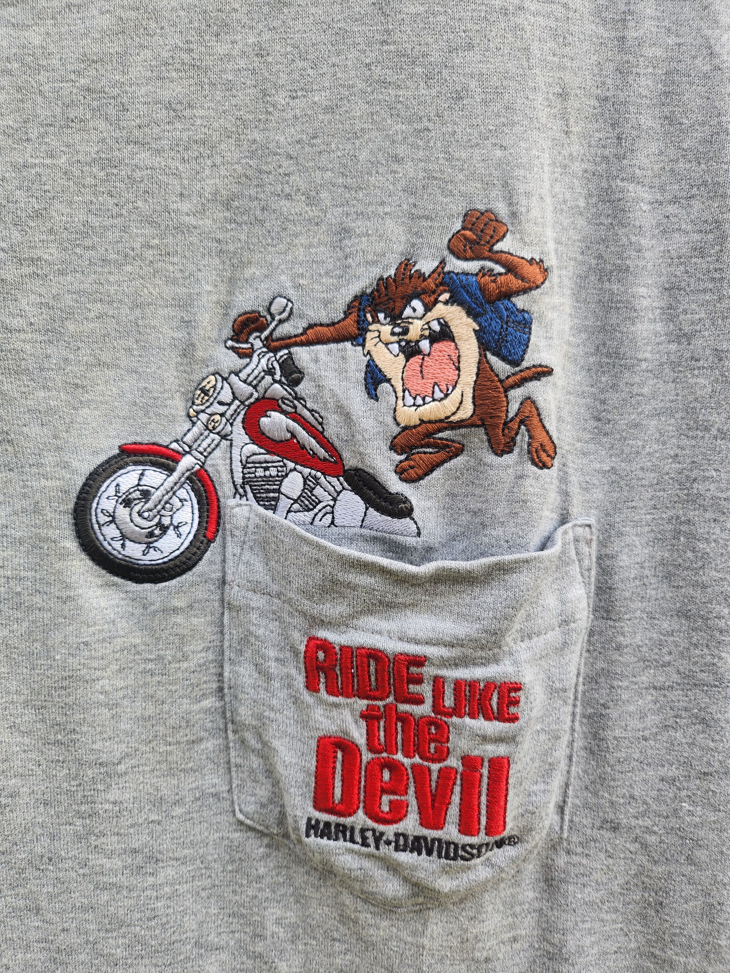 Harley Davidson × Vintage × Warner Bros 💥Vtg Taz Ride Like The Devil Harley Davidson Tee Size US L / EU 52-54 / 3 - 4 Thumbnail