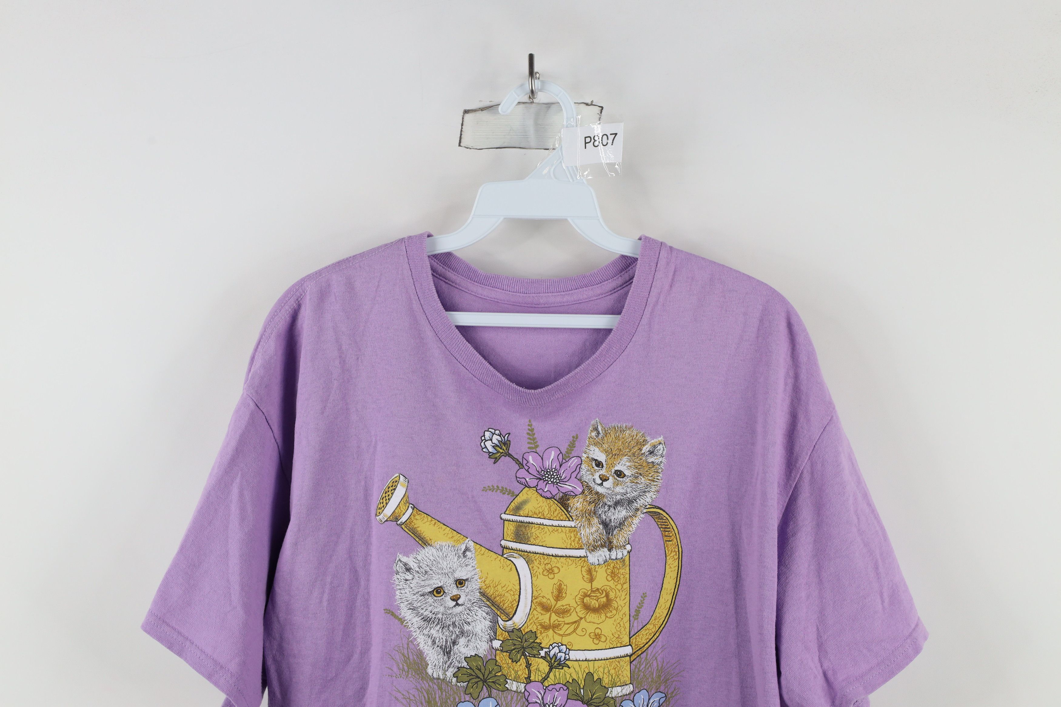 Vintage Vintage 90s Streetwear Kitten Flower Garden T-Shirt Purple Size L / US 10 / IT 46 - 2 Thumbnail