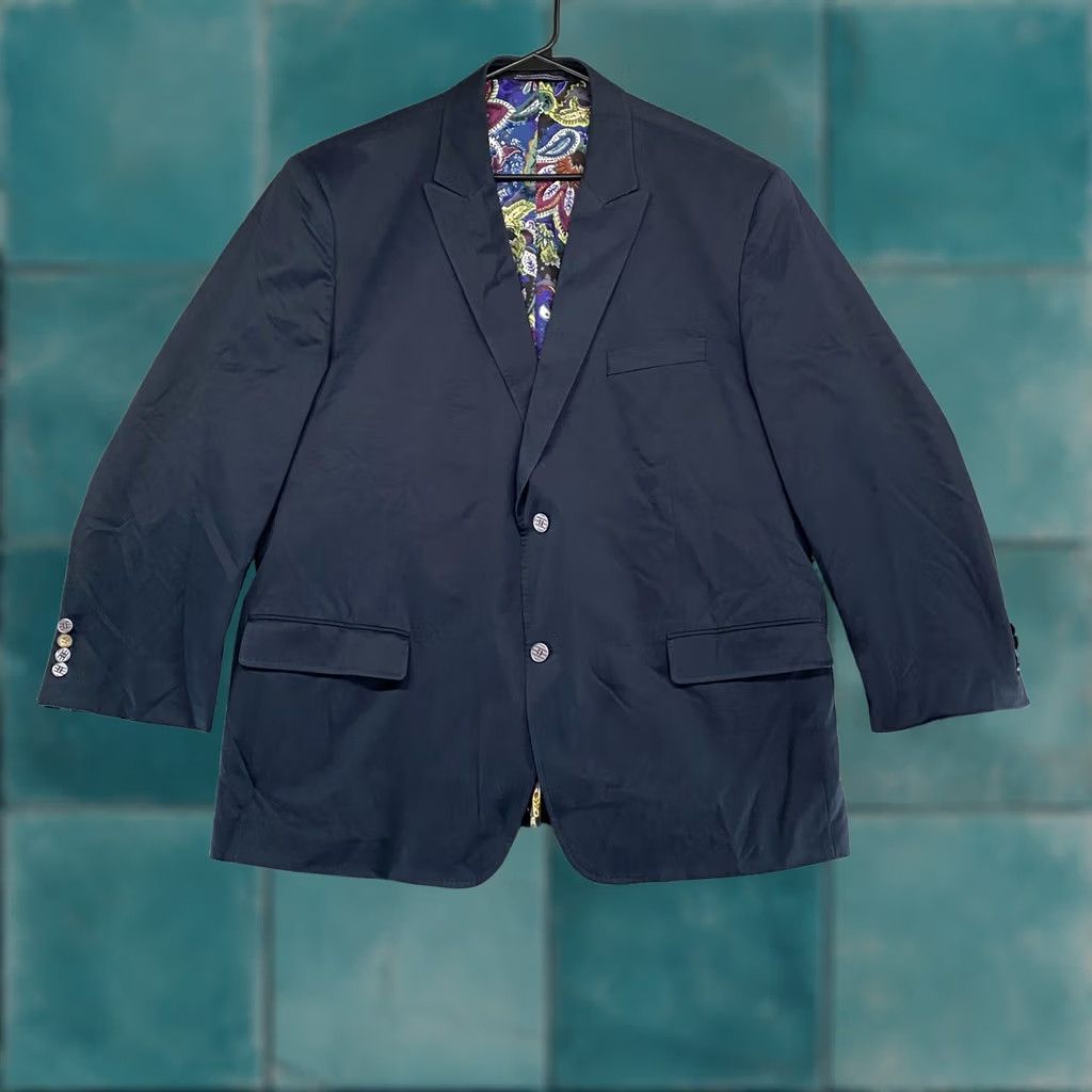 Robert Graham Robert Graham Sport Coat Blazer Mens 50 Blue Cotton Notch Lapel Two Button Paisley Lining Regular Jacket Coat Size 50R - 1 Thumbnail
