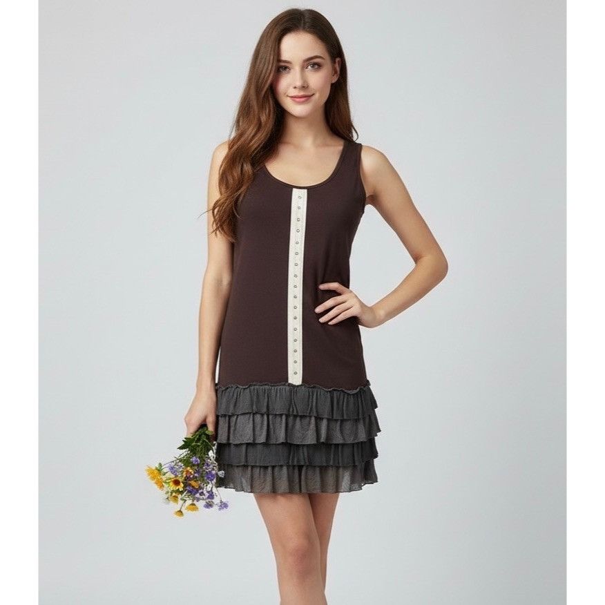 Other Vtg NWT Brown Tiered Ruffle Hem Drop Waist Mini Dress| Coque Size S / US 4 / IT 40 - 1 Thumbnail