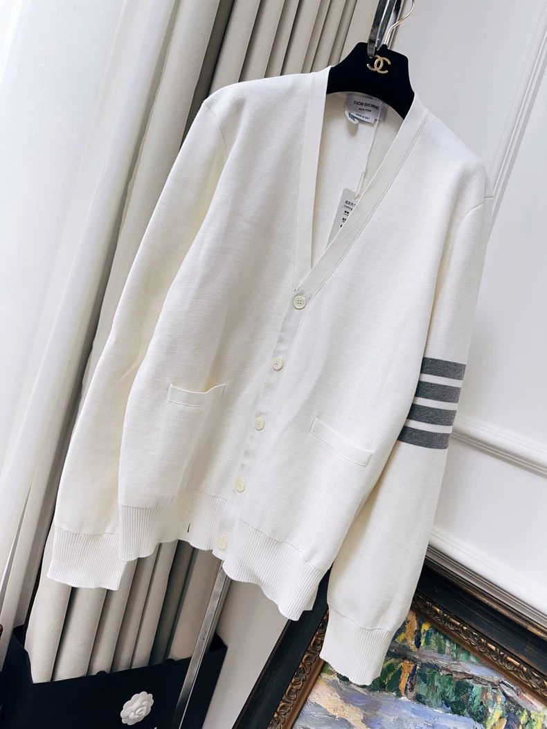 Thom Browne ThomBrowne White Striped Cardigan Sweater - dmc Size US M / EU 48-50 / 2 - 1 Thumbnail