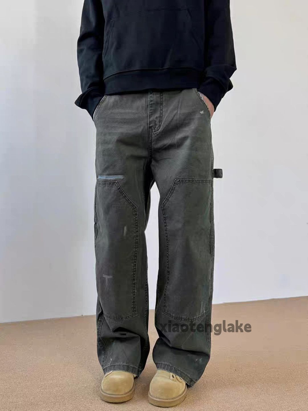 Unisex washed faded loose baggy hiphop carpenter pants