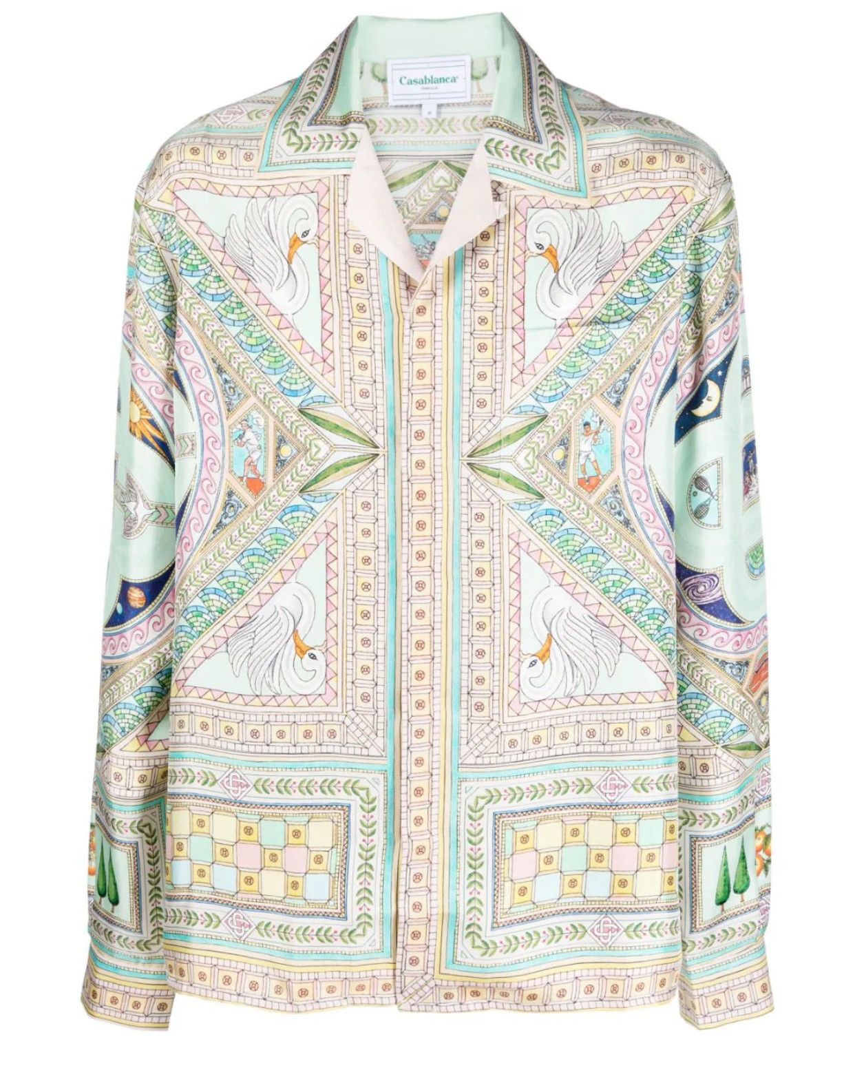 image of Casablanca Le Labyrinthe Silk Shirt Size Xxl in Pastel Mint, Men's