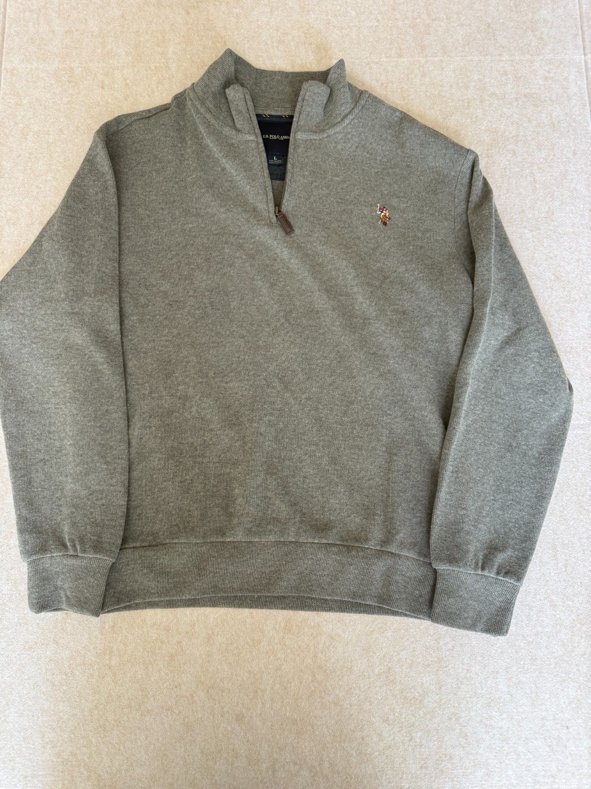 U.S. Polo Assn. US Polo Assn Mens L Grey Quarter 1/4 Zip Textured Knit Swe Size US L / EU 52-54 / 3 - 3 Thumbnail