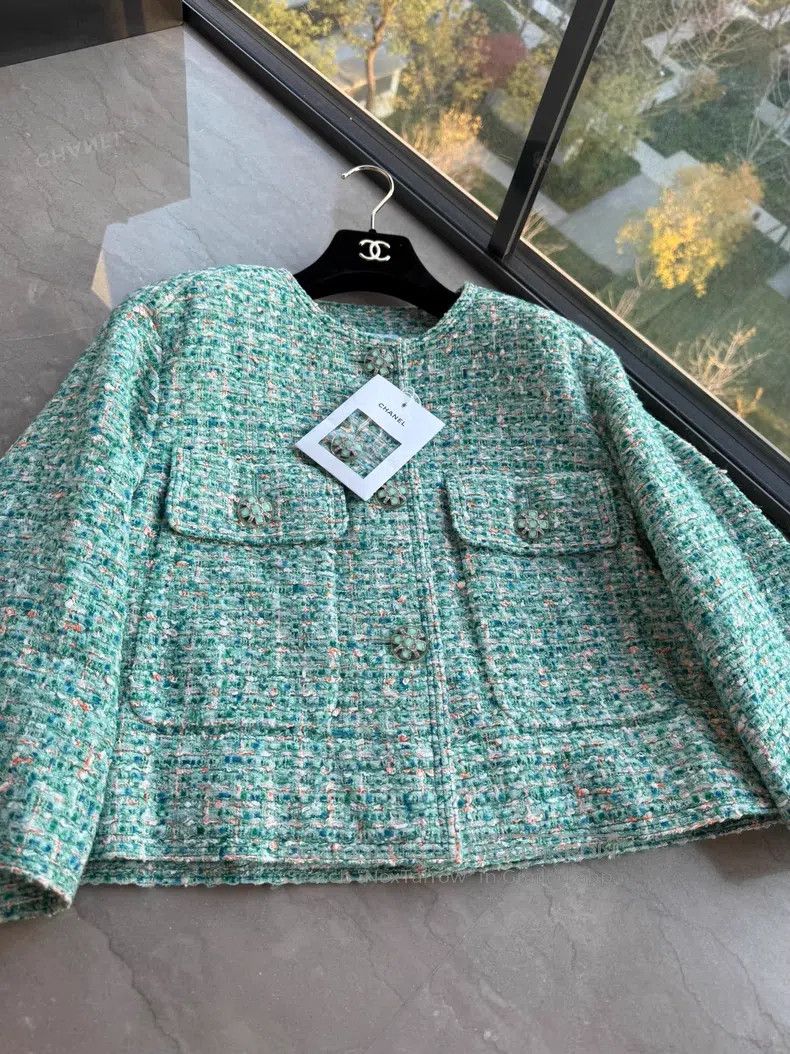 Chanel Chanel Green tweed coat Size XXS / US 00 / IT 34 - 1 Thumbnail