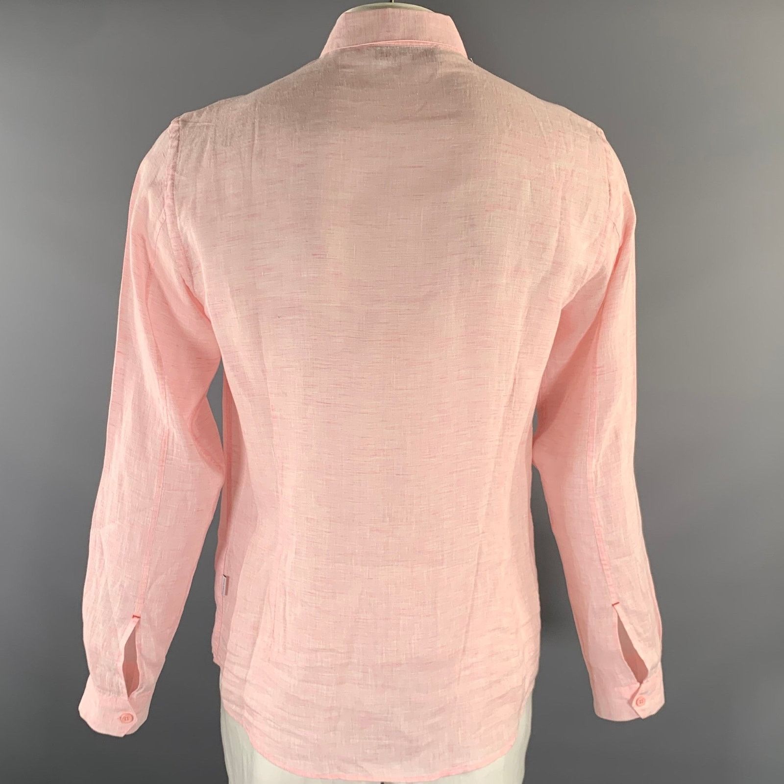 Orlebar Brown Size L Pink Chambray Linen Pointed Collar L/S Shirt Size US L / EU 52-54 / 3 - 4 Thumbnail
