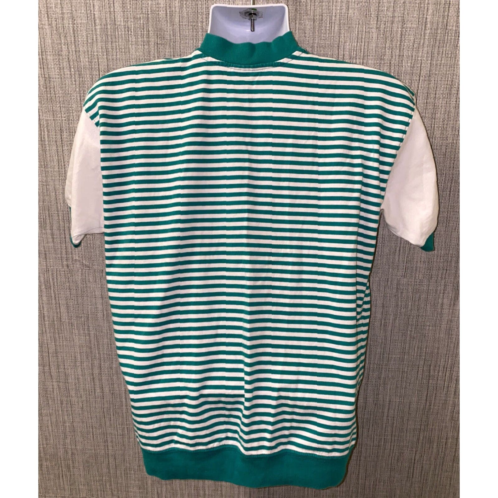 Vintage VINTAGE On Your Mark Men T-Shirt Short Sleeve Henley Cotton Green/White Striped Hip Hop Size L Size US L / EU 52-54 / 3 - 4 Thumbnail