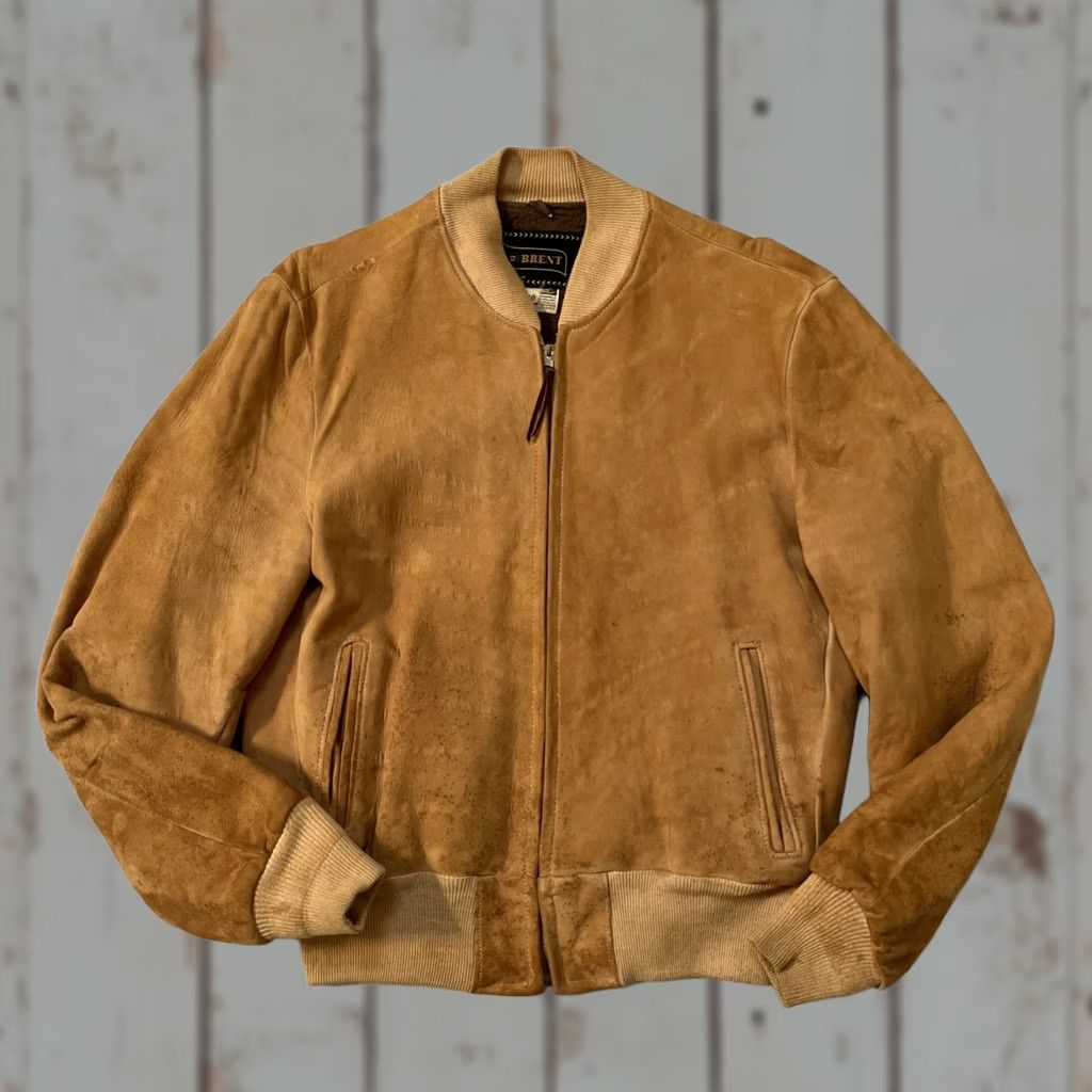 Vintage VINTAGE Brent Suede Leather Distressed Bomber Jacket 40 Brown Leather Zip 1960s Military Biker 60s Unisex Adults Mens Womens Size US XXS / EU 40 - 1 Thumbnail