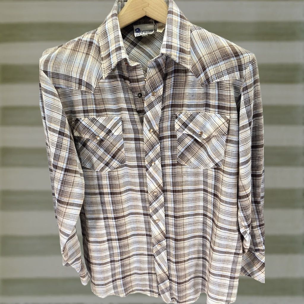 Vintage VINTAGE Dan Rivers Pearl Snap Shirt Men Medium 15.5/32 Brown Plaid Long Sleeve Shirt Mens VTG Size US M / EU 48-50 / 2 - 1 Thumbnail