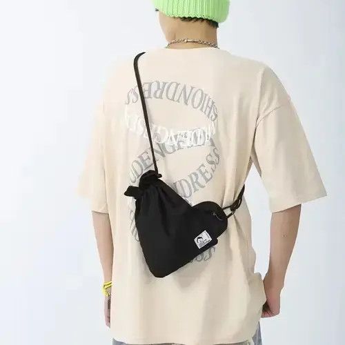 Y2K Aesthetic Nylon Crossbody Pouch Bag Side Bag in Black, Men's