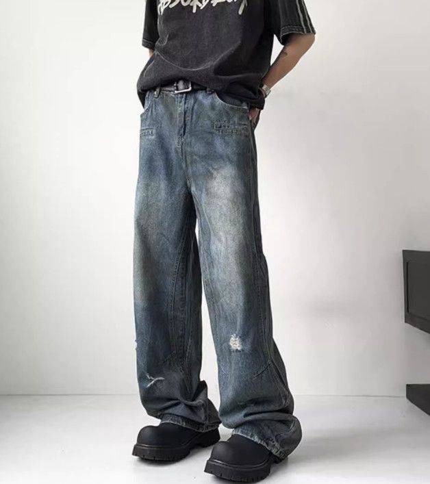 Vintage Men's American Distressed Wide-Leg Street Washed Denim Jeans Size US 32 / EU 48 - 1 Thumbnail