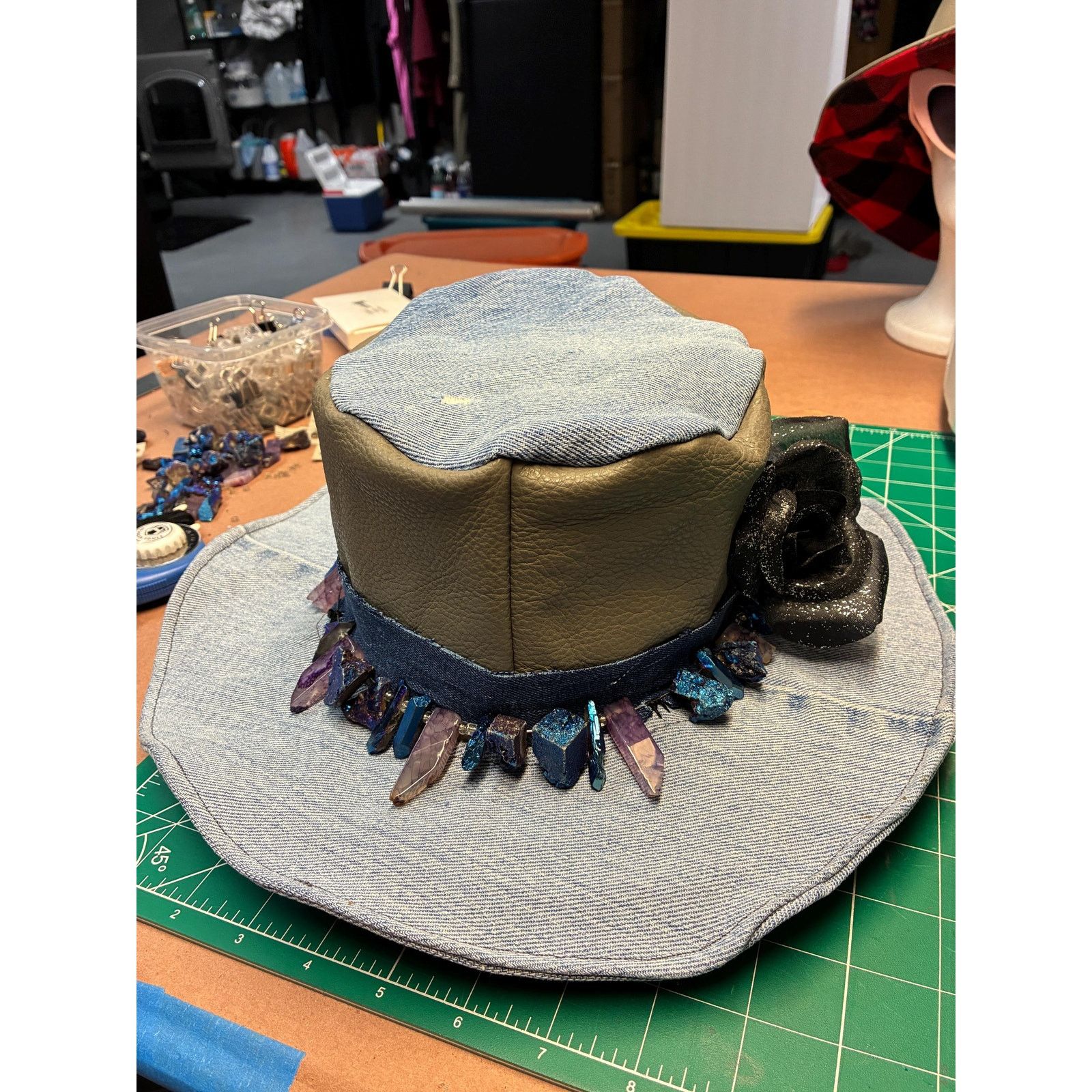 Other The Witch Queen — Upcycled Denim & Leather Hat, Raw Crystal Size ONE SIZE - 2 Thumbnail