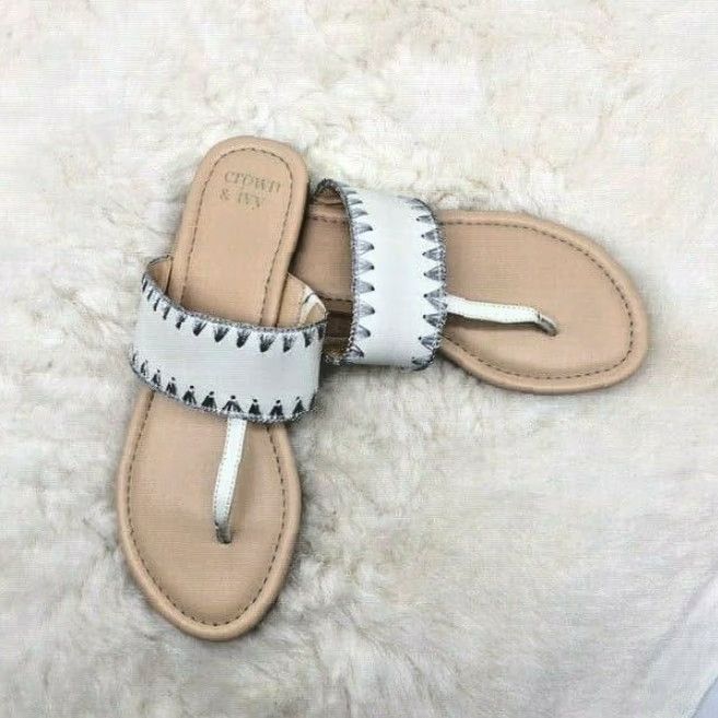 Vintage CROWN & IVY Maryna Flat Sandals T-Strap Women's Size 8 M Ivory NEW Size US 8 / IT 38 - 5 Thumbnail