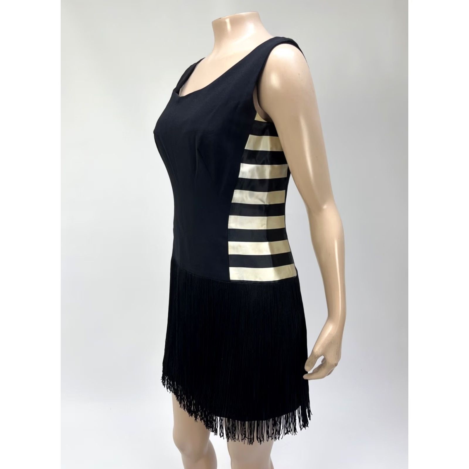 Vintage VINTAGE Unbranded Dress Fringe Black Stripe Eveningwear Ball Gown 1980s XS Womens Party Size 4XL / US 24-26 - 3 Thumbnail