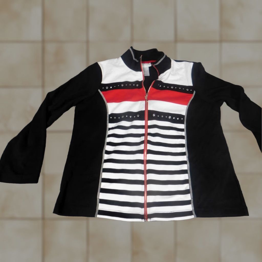 Vintage Alfred Dunner Shirt Sweater 12 Women Black Striped Mock Neck Full Zip Casual Modern 12 Womens Regular Size XL / US 12-14 / IT 48-50 - 1 Thumbnail