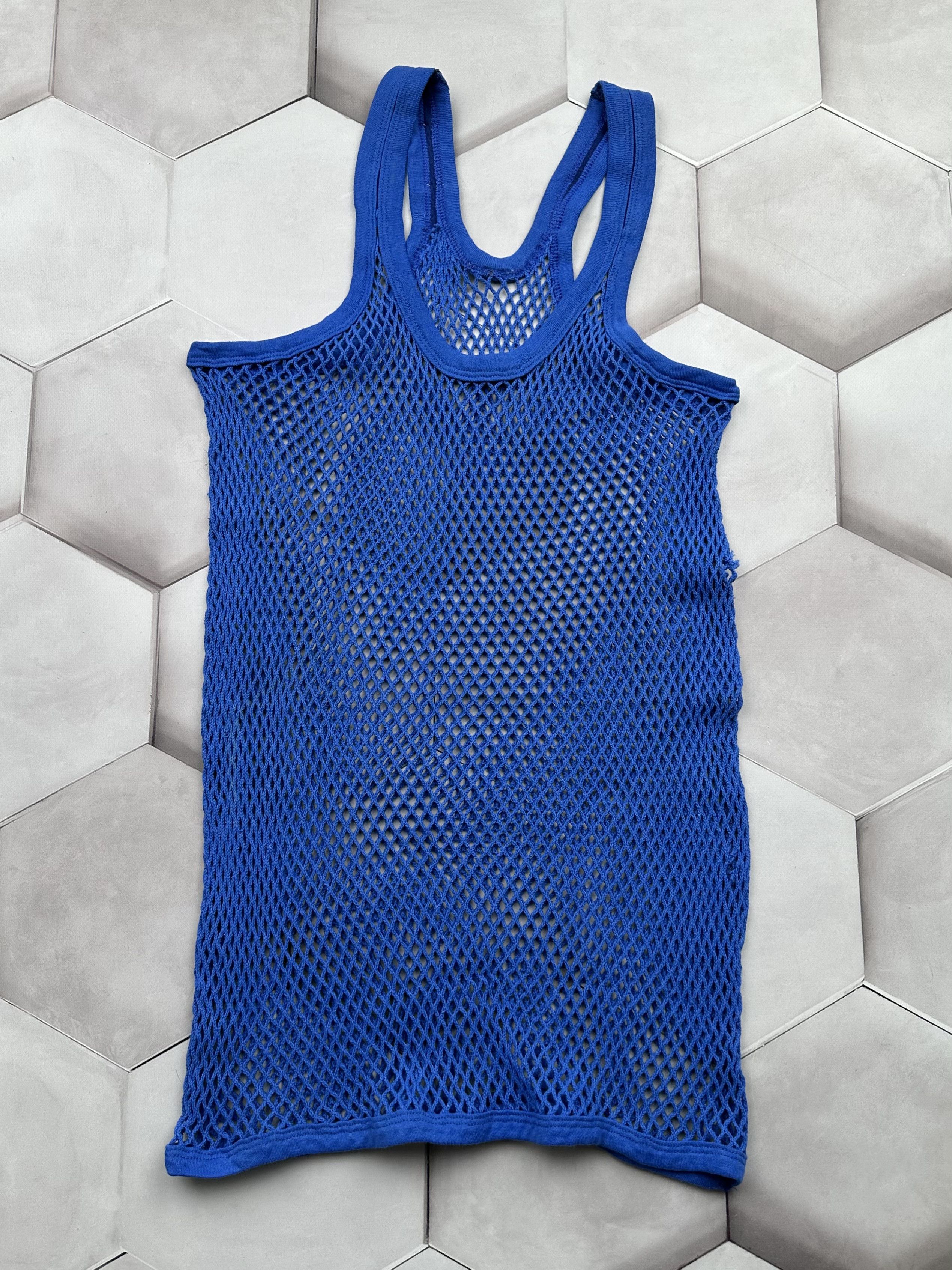 image of Avant Garde Vintage Knit Mesh Tank Top in Blue, Men's (Size Small)