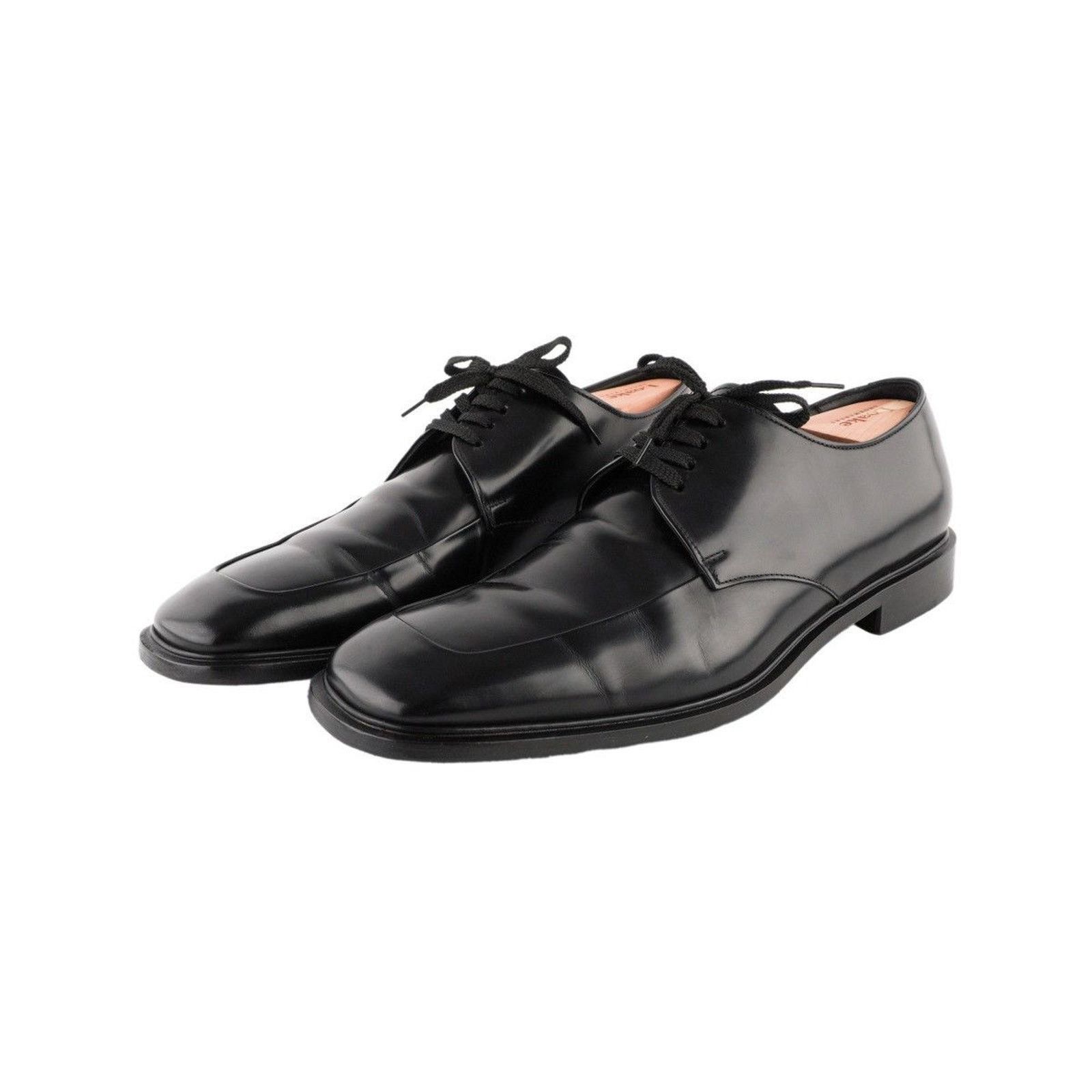 Iconic Prada Square Toe Black Vintage Leather Shoes, Men's (Size 10.5)