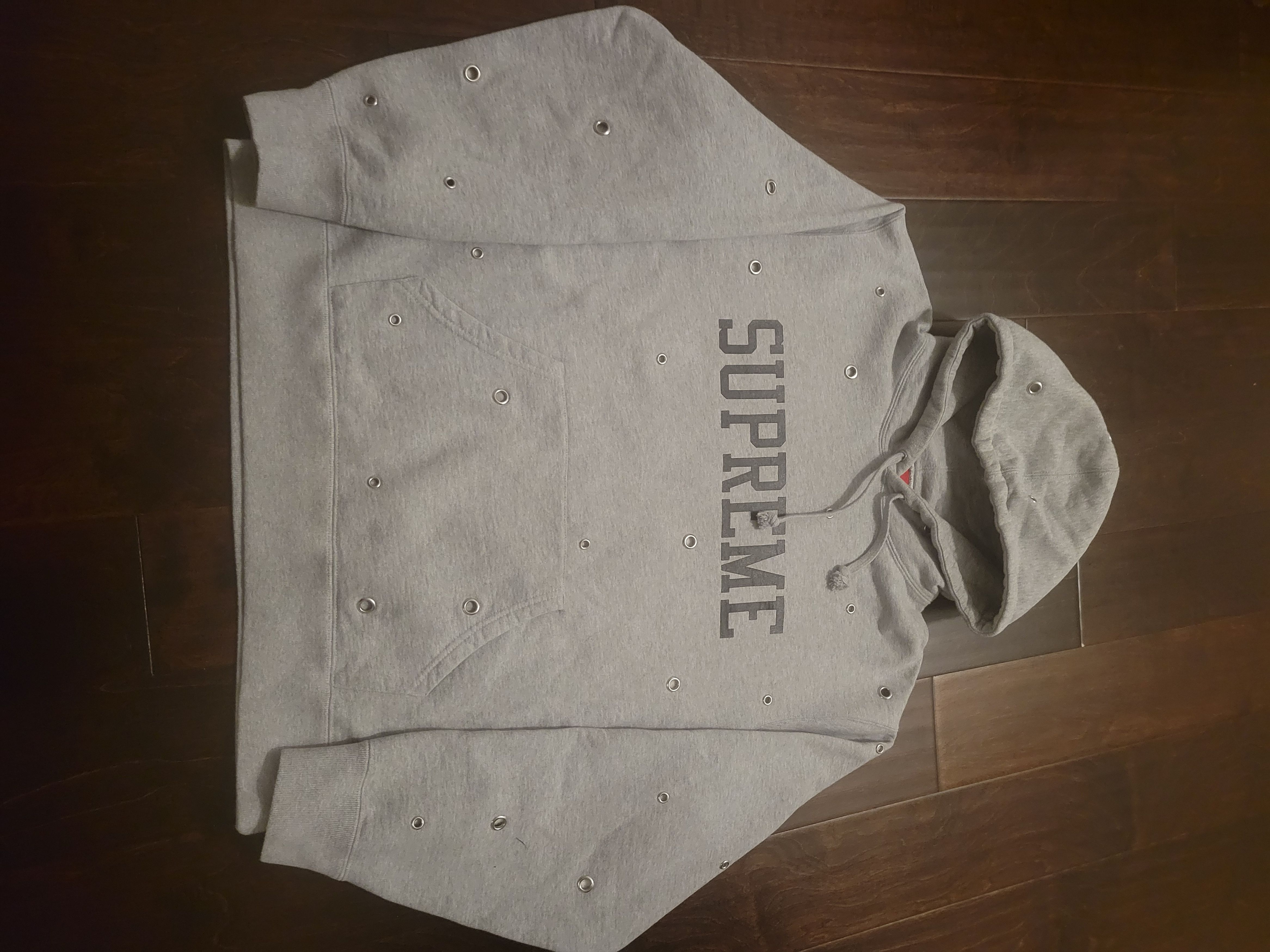 image of Supreme Grey Eyelet Hoodie, Men's (Size Medium)