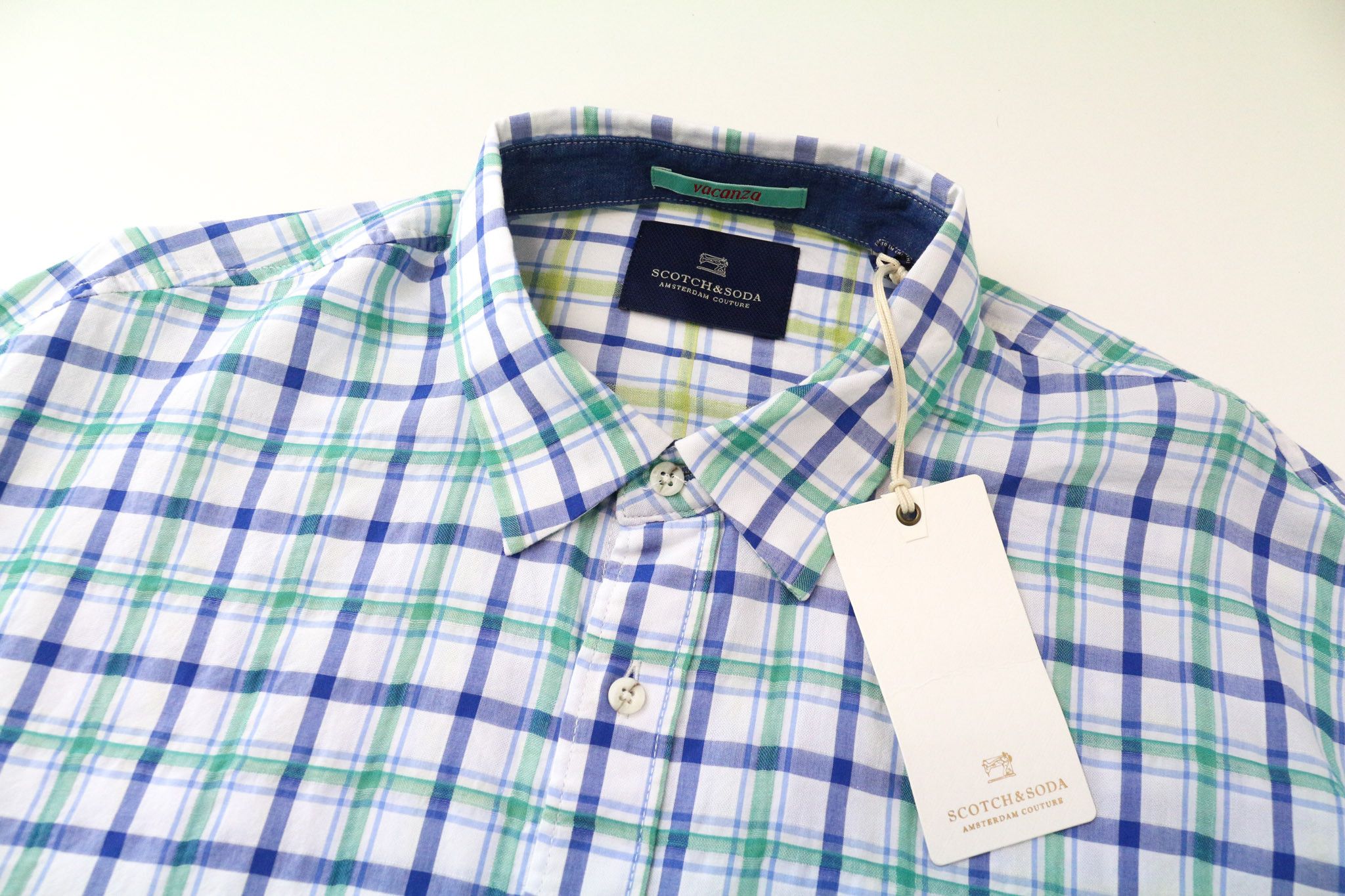 Scotch & Soda AMS COUTURE L Blue Green White Checked Cotton Shirt 75409 Size US L / EU 52-54 / 3 - 3 Thumbnail