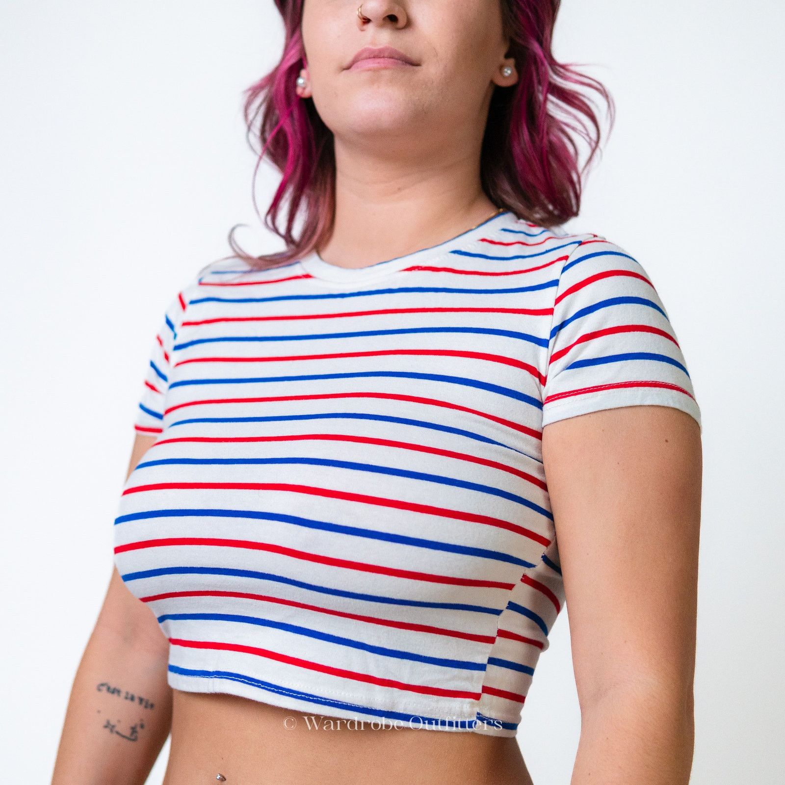 Designer Red White & Blue Stripe Cropped Tee Shirt Size S / US 4 / IT 40 - 6 Thumbnail