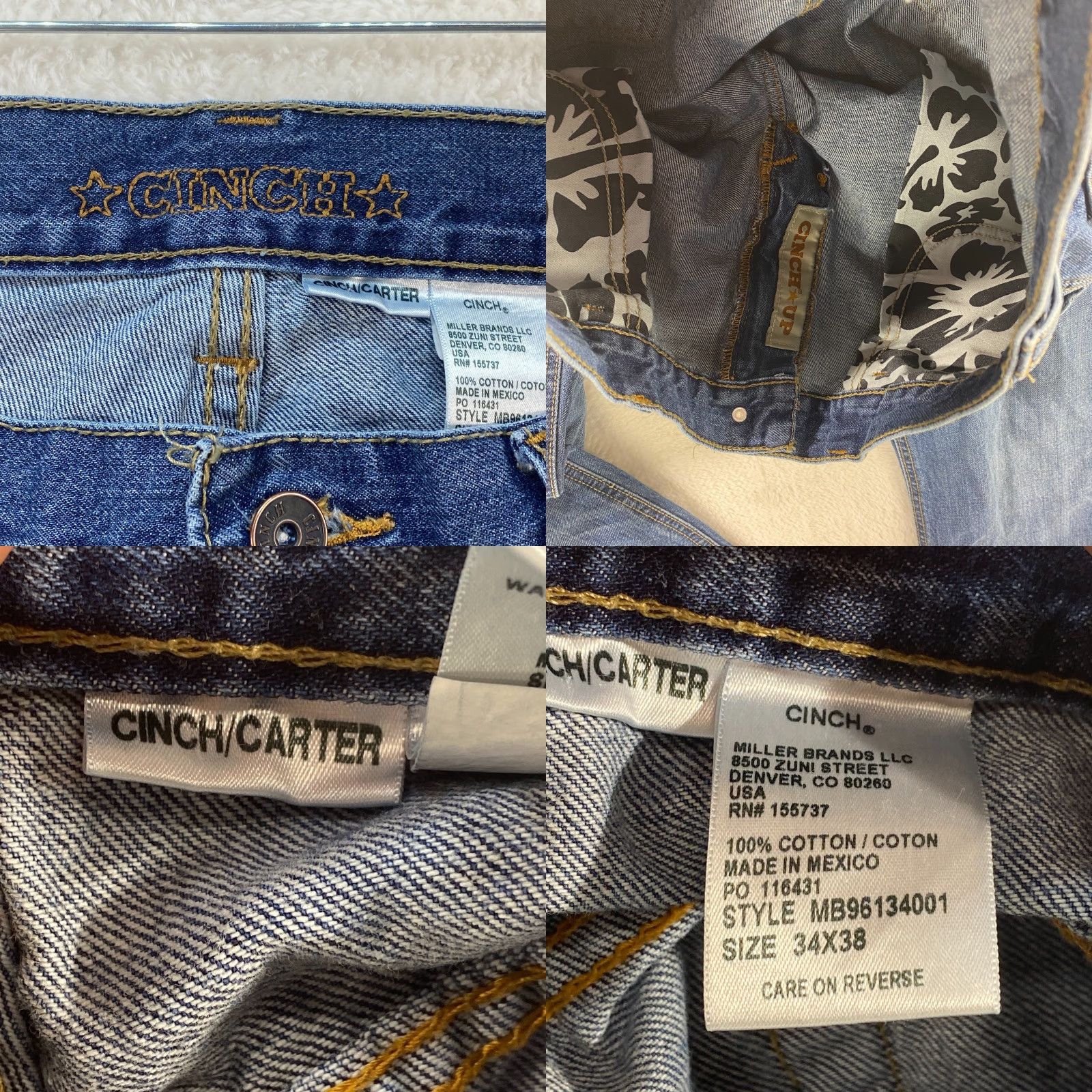 Denime Cinch Carter Mens Jeans 34x38 Relaxed Fit Medium Stone Blue Denim Cowboy Western Shirt Size US 34 / EU 50 - 8 Thumbnail
