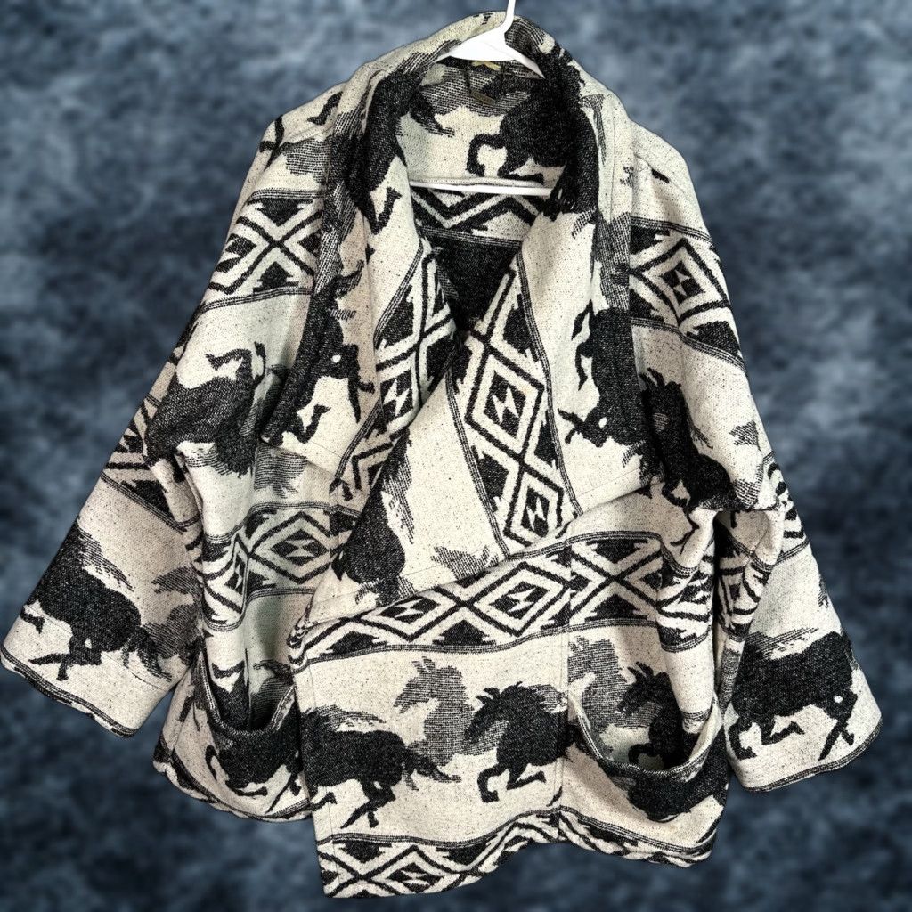 Anthropologie VINTAGE Capulet Anthropologie Wrap Coat Coat Wool Blend Oversized Southwest Boho Womens L White Gray L Capulet For Anthropologie Size L / US 10 / IT 46 - 1 Thumbnail