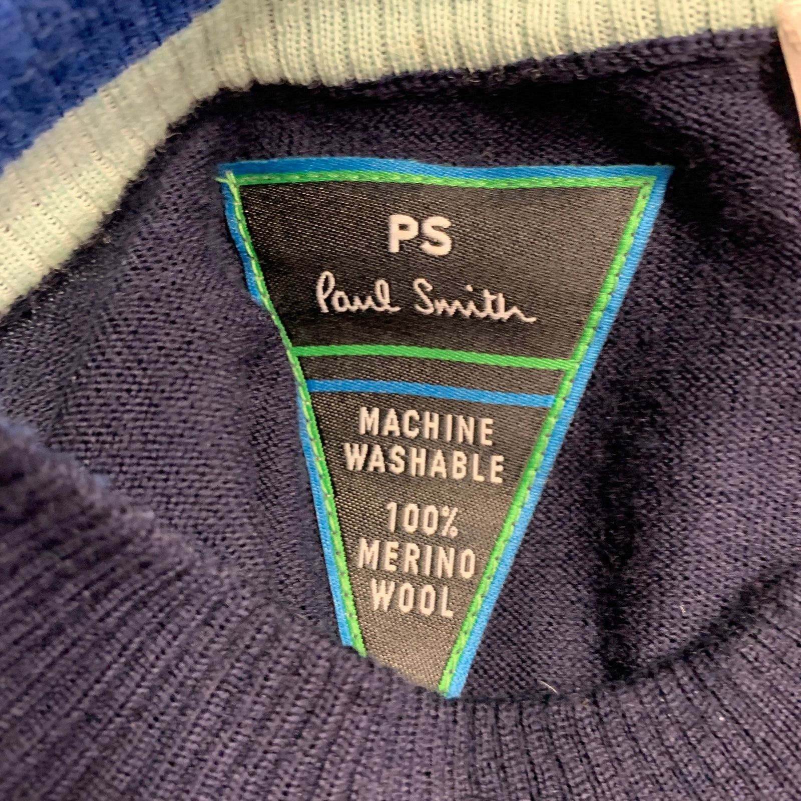 Paul Smith Size L Blue Navy Color Block Merino Wool Half Zip Pullover Size US L / EU 52-54 / 3 - 5 Thumbnail
