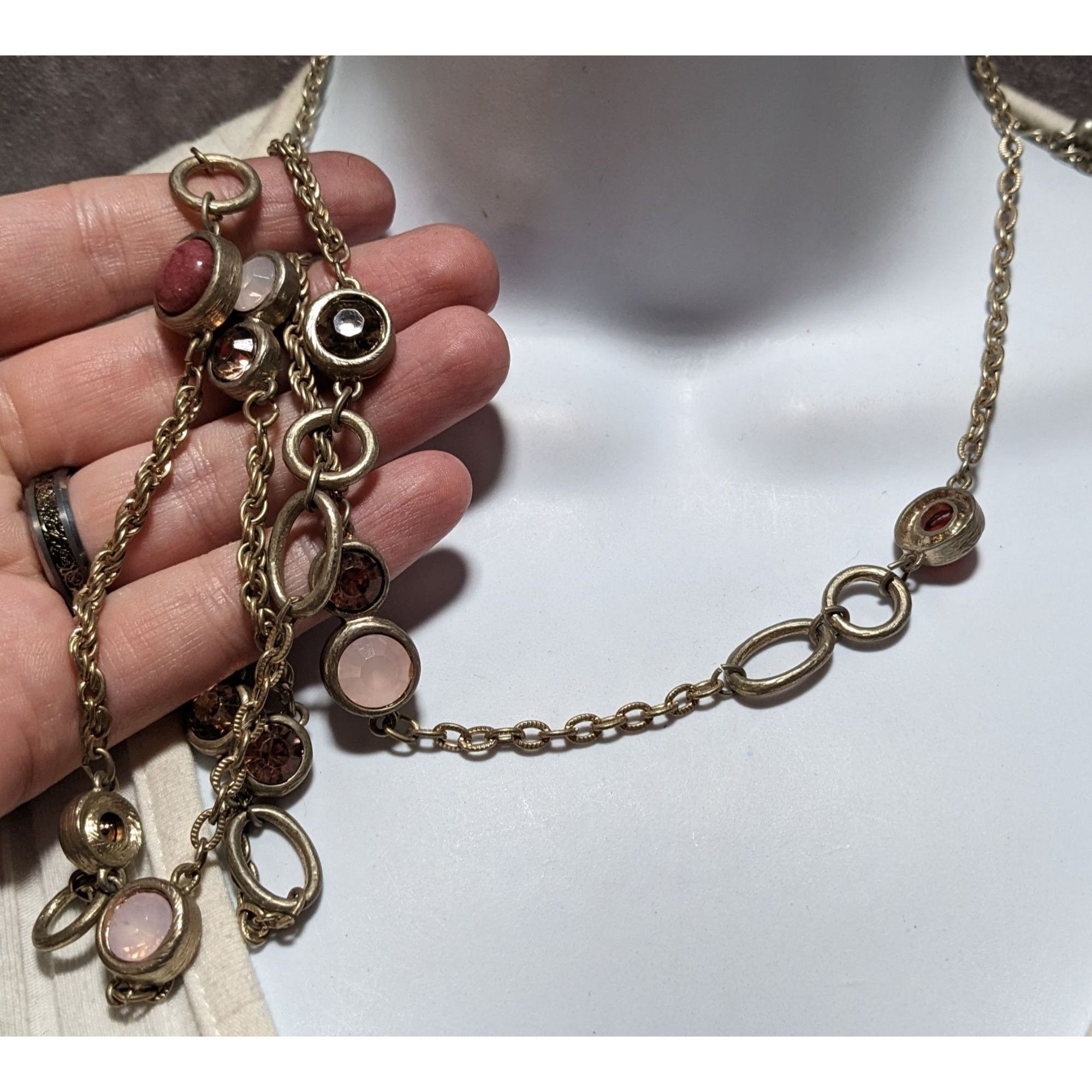 Chicos Chico's Pink And Gold Gemmed Opera Necklace Size ONE SIZE - 6 Thumbnail
