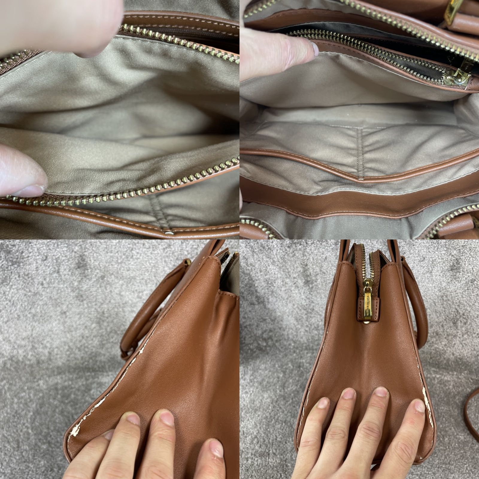 Vintage CHARLES & KEITH Bags Womens Small Harper Geometric Satchel/Top Handle Bag Brown Leather Zip Size S / US 4 / IT 40 - 8 Thumbnail