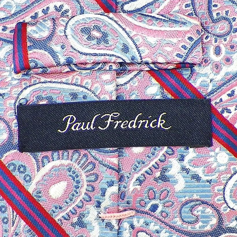 Paul Fredrick Tie Silk Woven 7-Fold Paisley Stripe Pink Blue Navy Italy Mens, Men's — image 3 of 3