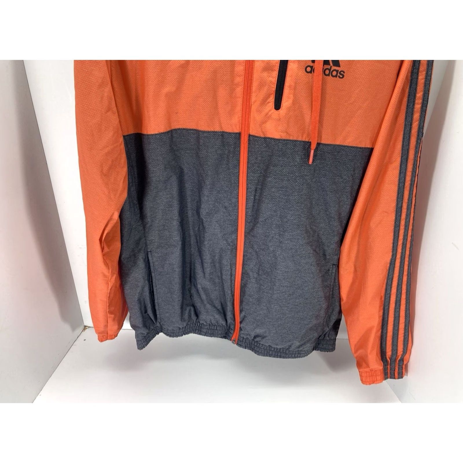Adidas Adidas Track Jacket Men M Gray Full Zip Hood Nylon Lined Casual Orange Size US M / EU 48-50 / 2 - 3 Thumbnail