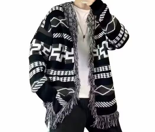 image of Vintage Abstract Futuristic Cardigan Knitwear Jacket in Mix, Men's (Size Large)