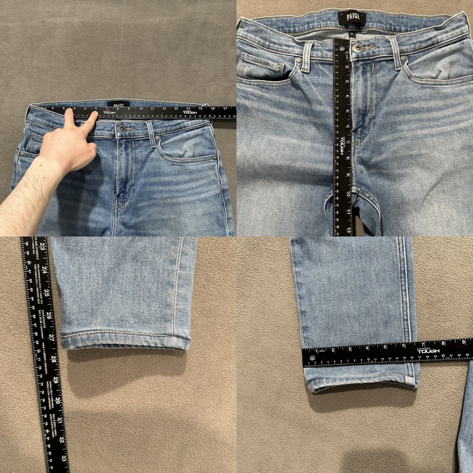 Paige Paige Federal Jeans Men 32 Blue Denim Slim Straight Stretch 5-Pocket Solid Light Wash Size US 32 / EU 48 - 8 Thumbnail
