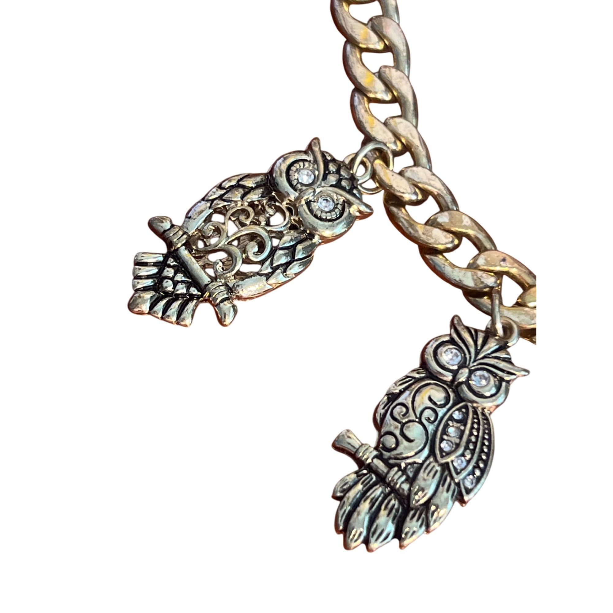 Other Cuban Link Gold Tone Necklace Owl Charms Clear Rhinestones C Size ONE SIZE - 3 Thumbnail
