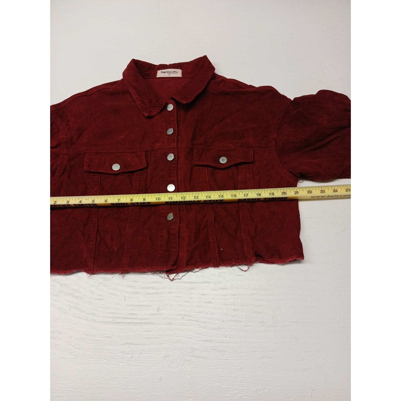 Other Impressions (medium) Women's Maroon Corduroy Crop Jacket Size M / US 6-8 / IT 42-44 - 3 Thumbnail