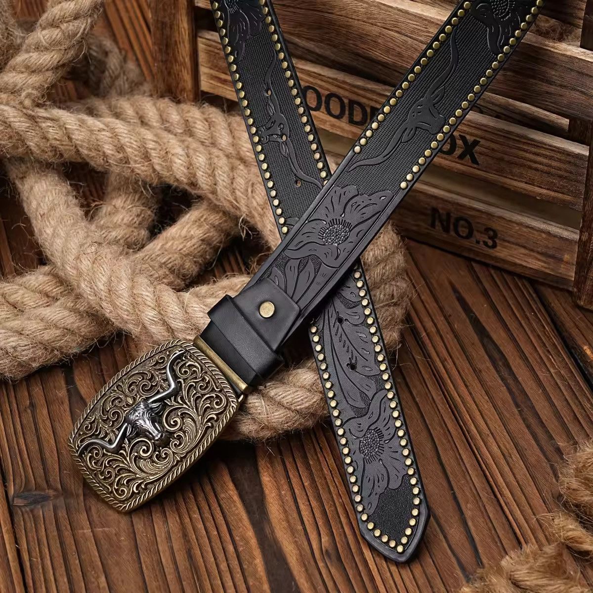 Leather Western Floral Engraved PU Leather Belts Size ONE SIZE - 2 Thumbnail