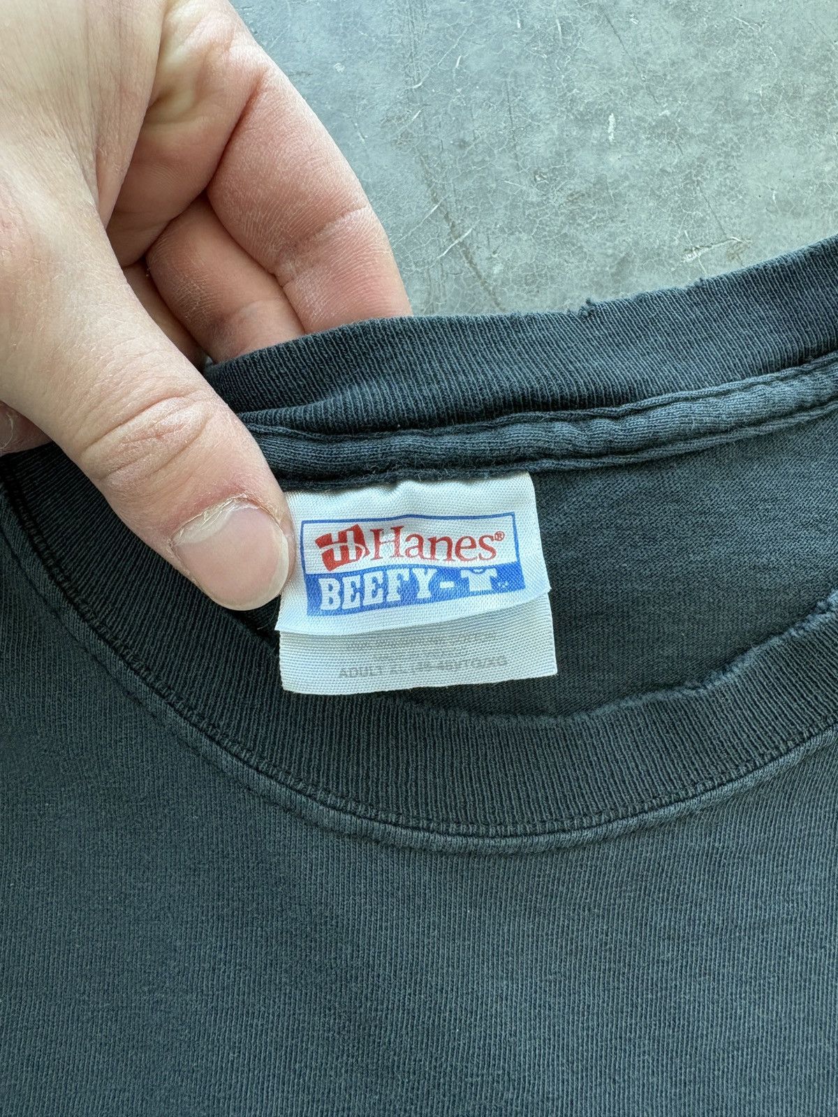 Vintage Vintage 90s Hanes Beefy Promo Tee Faded Black Size US XL / EU 56 / 4 - 3 Thumbnail