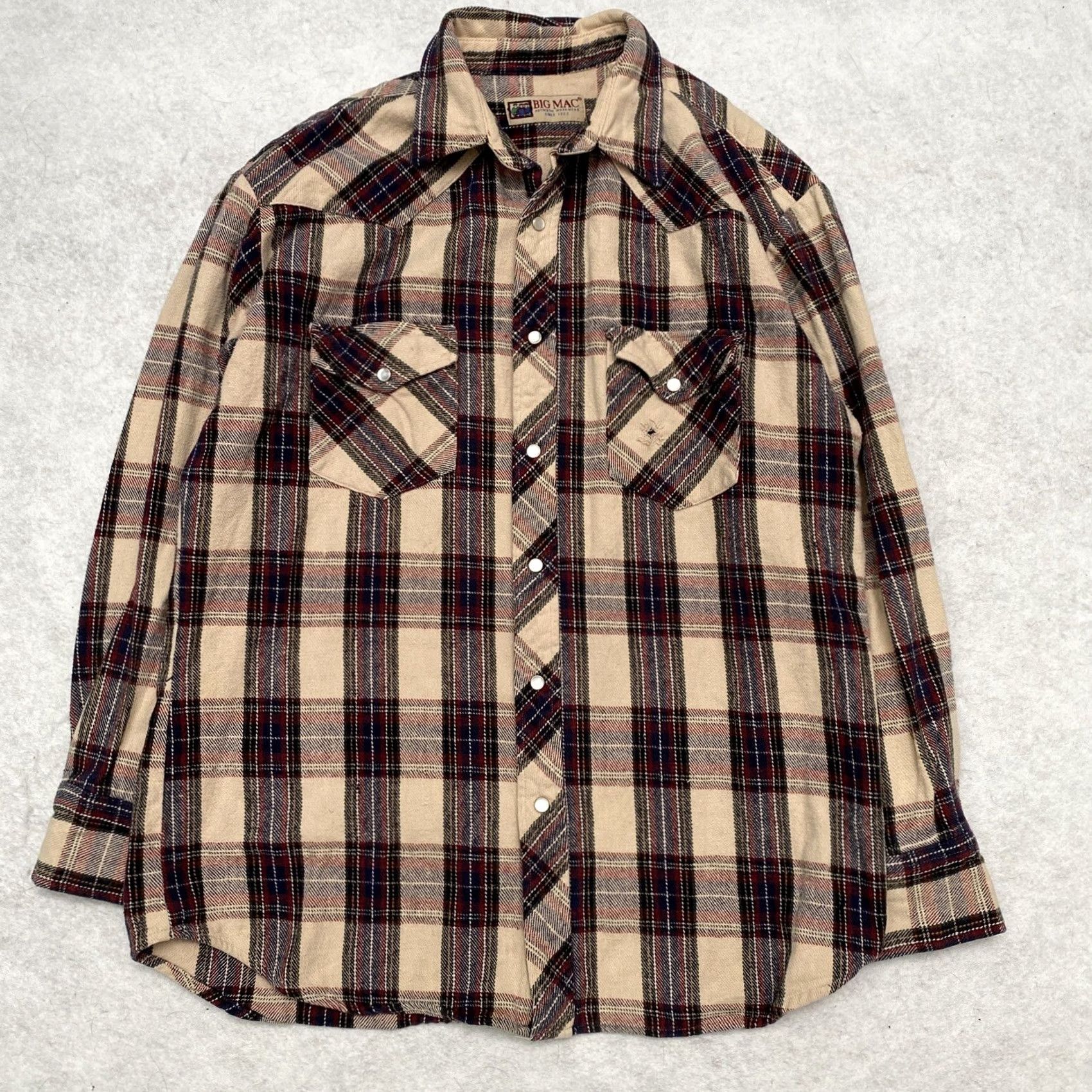 Vintage VINTAGE 80s 70s BIG MAC Heavy Duty Mens LT Tall Plaid Flannel Pearl Snap Work Shirt Size US L / EU 52-54 / 3 - 2 Thumbnail