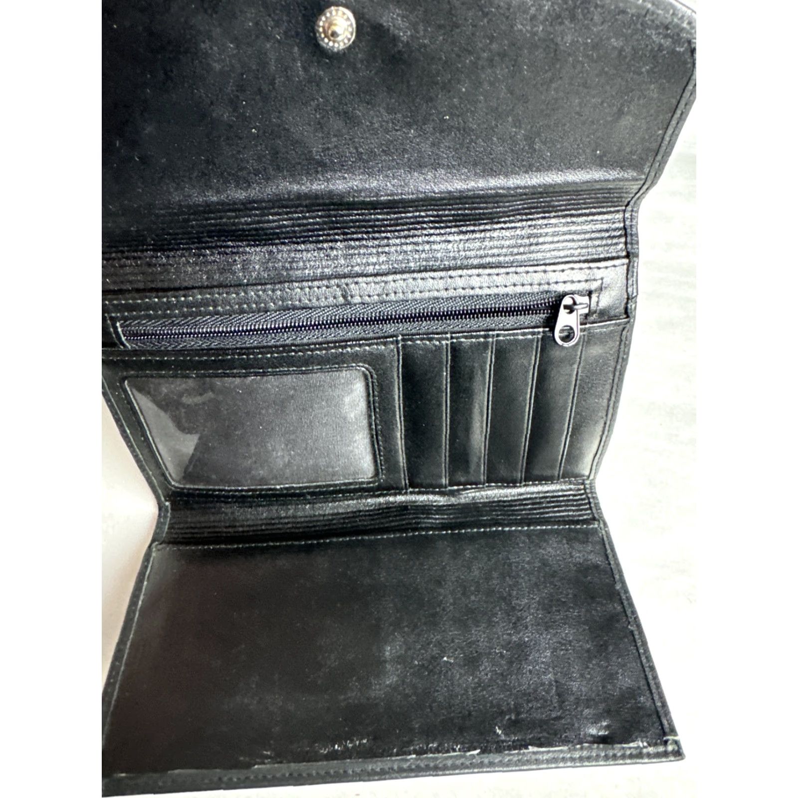 Vintage Black Leather Wallet Unisex Genuine Tri Gold Women’s Men’s Wallet Size ONE SIZE - 3 Thumbnail