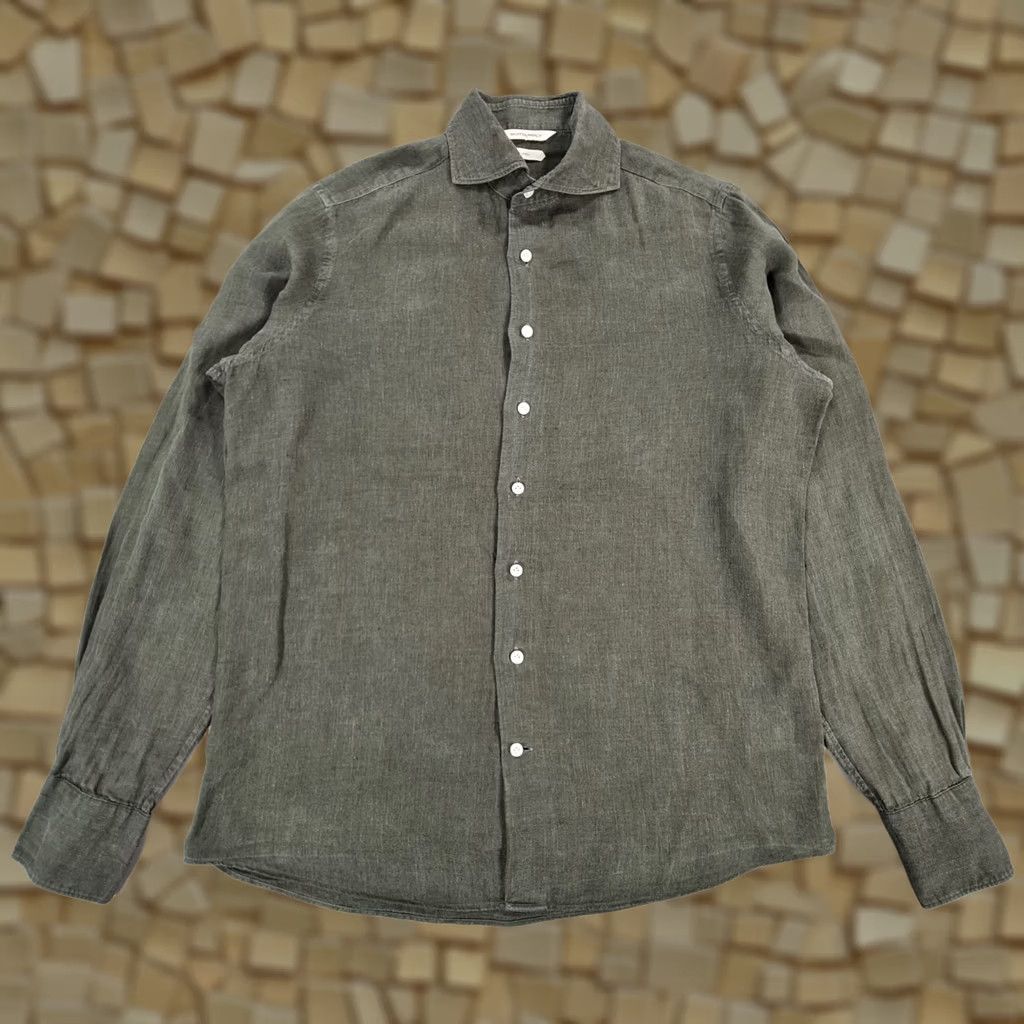 Suitsupply Suitsupply Shirt Button-Up 14.5 Slim 100% Linen Green Khaki Long Sleeve Mens Casual Modern City Holiday Seasonal Subtle Wear Size US M / EU 48-50 / 2 - 1 Thumbnail