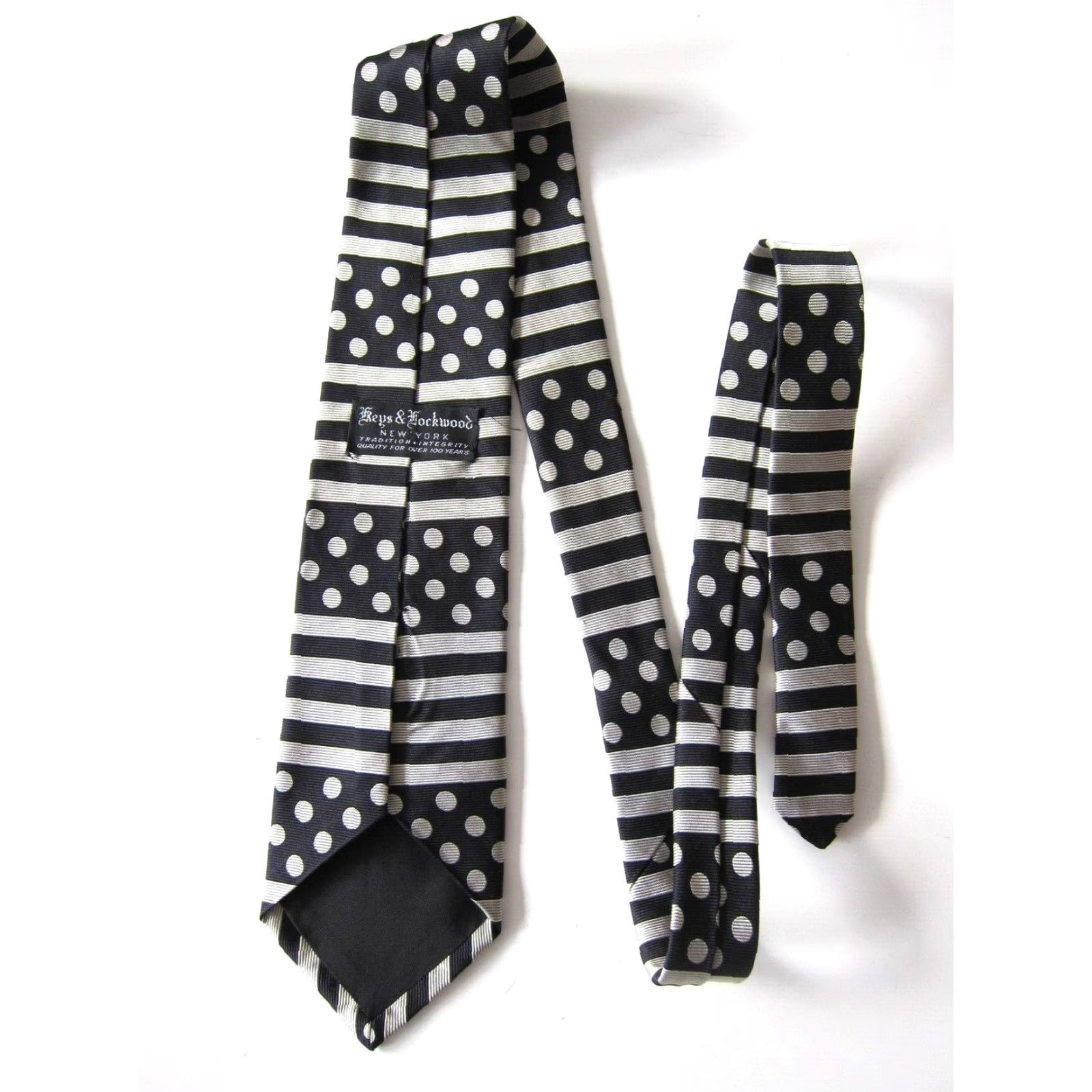 Vintage VINTAGE Keys & Lockwood Made in USA 100% Silk Silver Black Polka Dot Abstract Tie Size ONE SIZE - 2 Thumbnail
