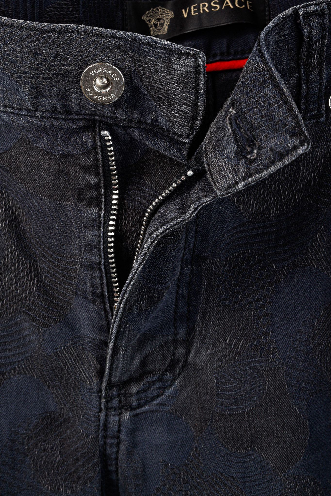 Versace Versace Cody Navy & Black Jacquard Slim-Fit Jeans Size 36" / US 14 / IT 50 - 15 Thumbnail
